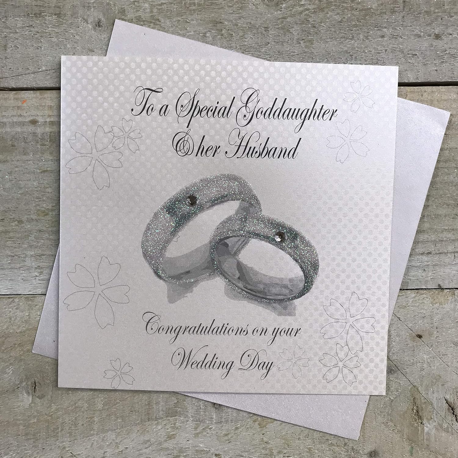 White Cotton Cards to a Special Goddaughter & Her Husband Congratulations Day, Handmade Card (Wedding Bands)