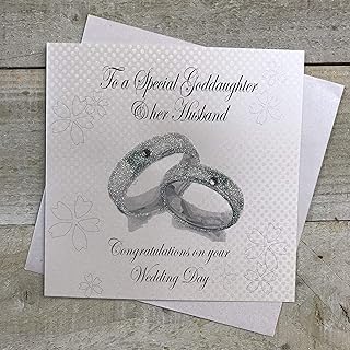 WHITE COTTON CARDS to a Special Goddaughter & Her Husband Congratulations Day, Handmade Card (Wedding Bands)