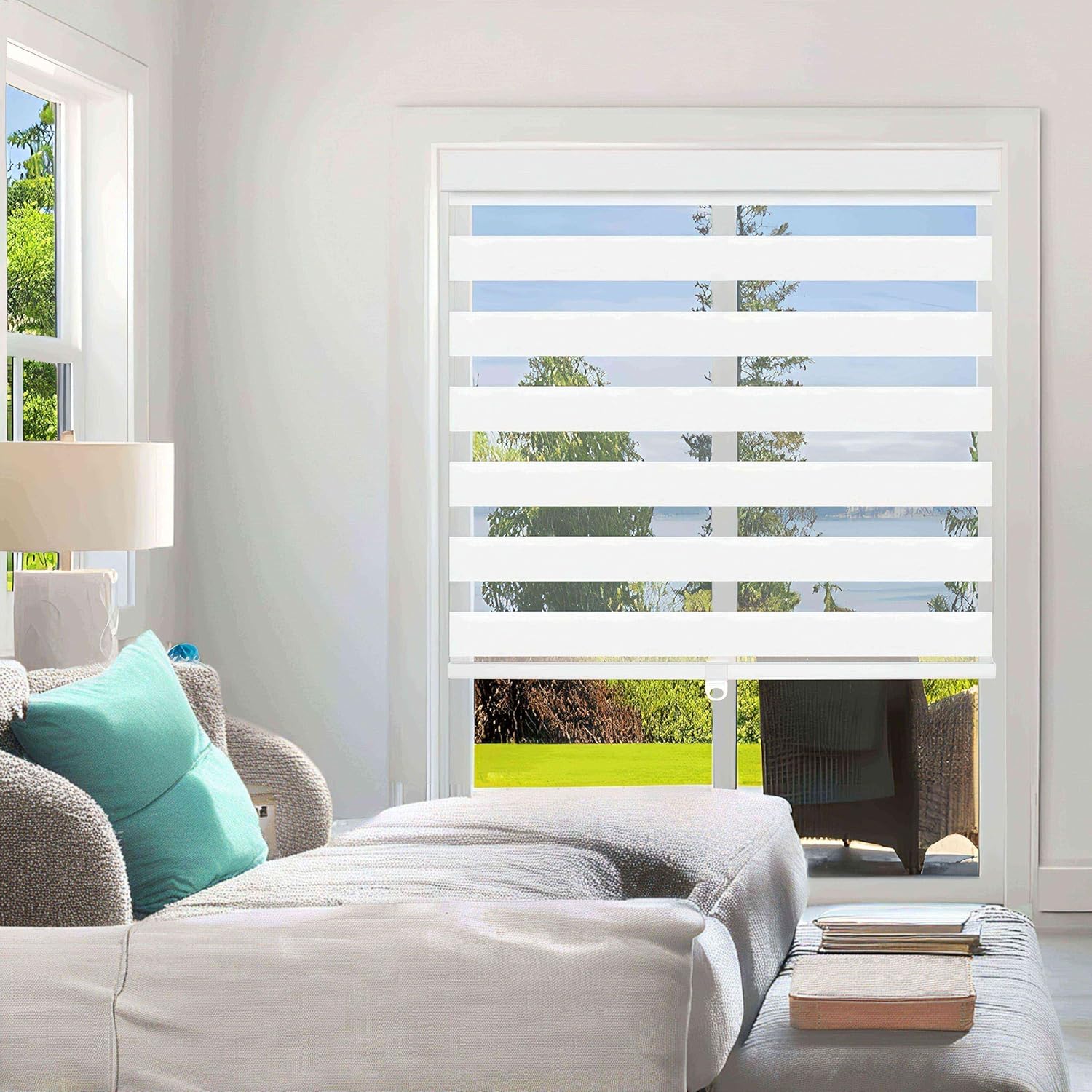 Cordless Zebra Blinds Zebra Window Blinds, Shades for Living Room, Bedroom, Kitchen, Dining Room, Office, Bathroom, Outdoor White 70" Wx 80" H