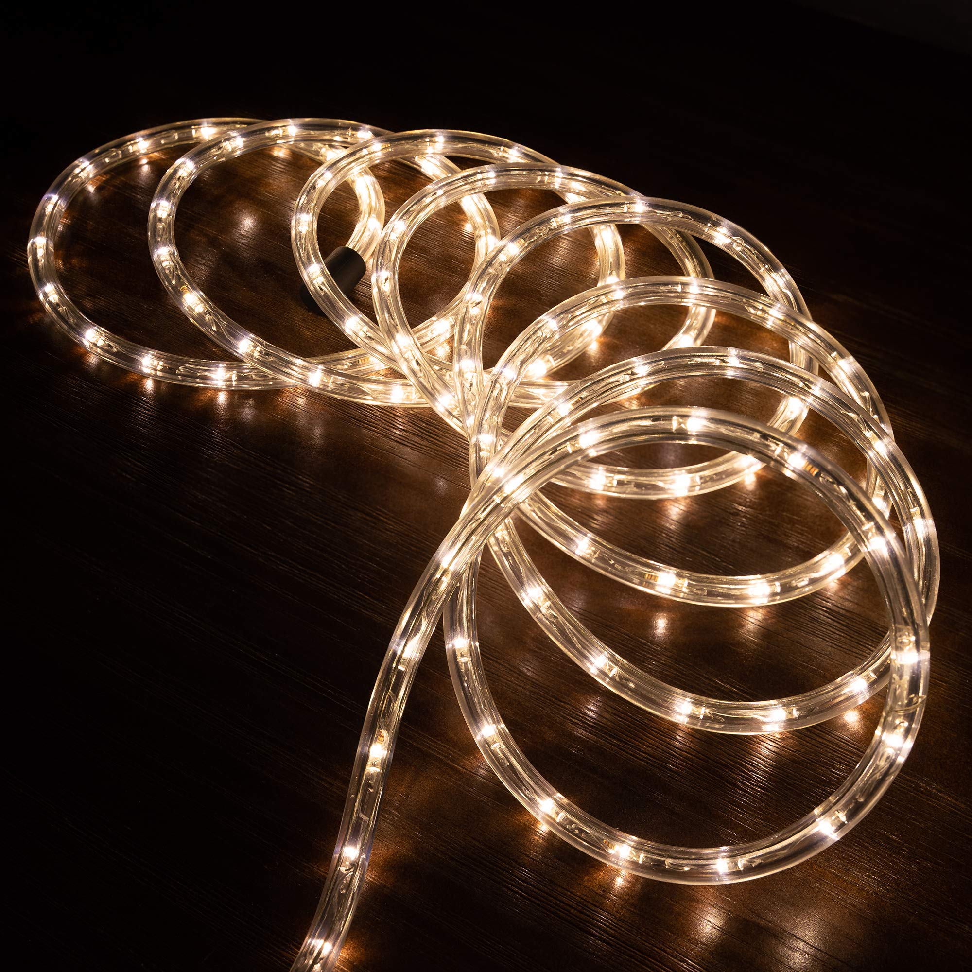 WYZworks 20 feet Warm White LED Extendable Rope Lights - Flexible Clear Waterproof Tube, Outdoor Accent Holiday Christmas Party Decoration Lighting | ETL Safety Certified