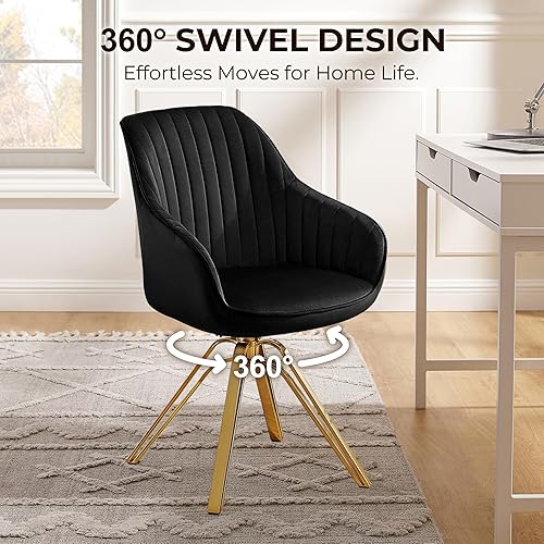 Miniatura 6 de Volans Silla de escritorio moderna sin ruedas, sillas giratorias tapizadas con patas chapadas en oro, silla de oficina de terciopelo para el hogar,