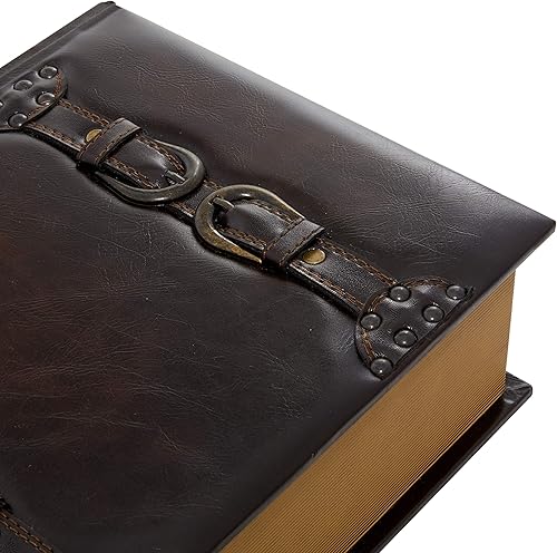Miniatura 5 de Deco 79 Caja decorativa de madera con forma de libro de almacenamiento con detalles de piel sintética, juego de 3 cajas decorativas de recuerdo de