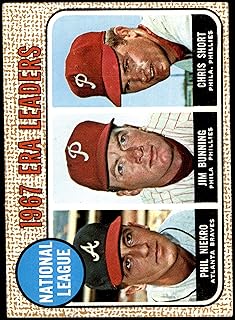 1968 Topps # 7 A NL ERA Leaders Jim Bunning/Phil Niekro/Chris Short Phillies/Braves (Baseball Card) (Back is Gold in Colo...