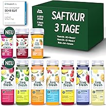 LiveFresh Juice Cleanse for 3 Days, 21 Juices and 9 Shots, Cold Pressed and No Added Sugar, Fruit Juice Pressed from Fresh Fruit and Vegetables, Vegan Fruit Juices for Weight Loss, Incl. Deposit