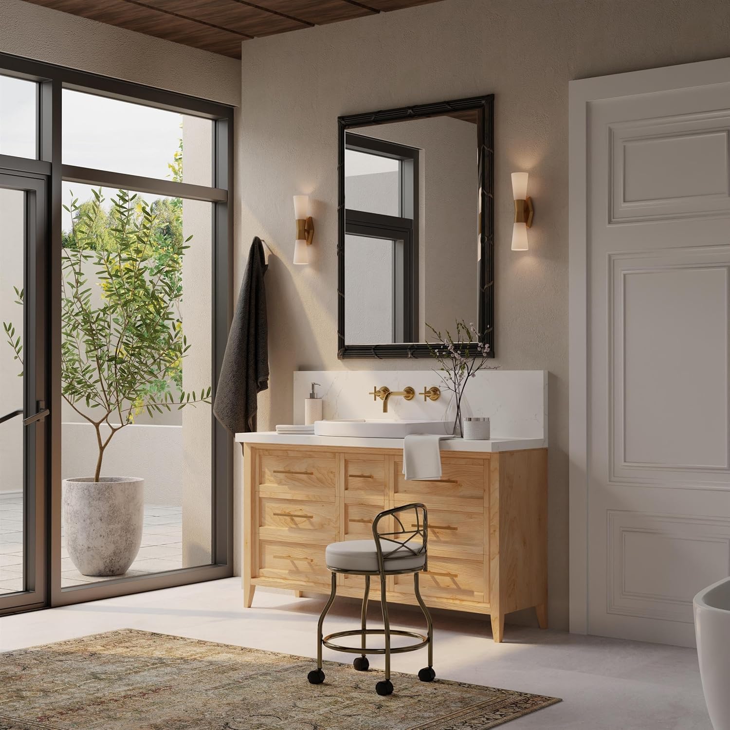 Carolina Classic Diana X-Back Vanity Bench with Casters in Gold