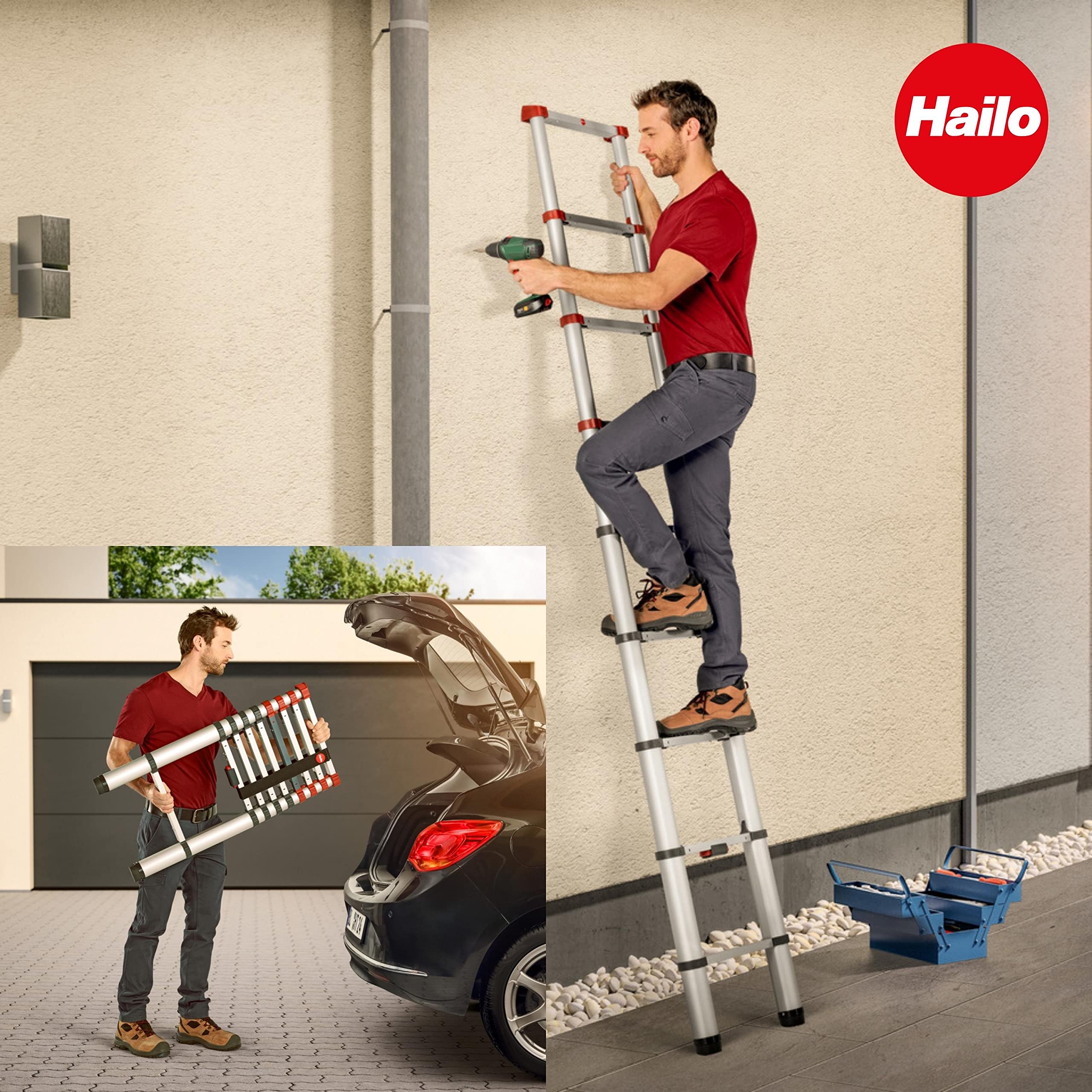 Hailo T80 FlexLine Aluminum telescopic safety ladder 9 rungs