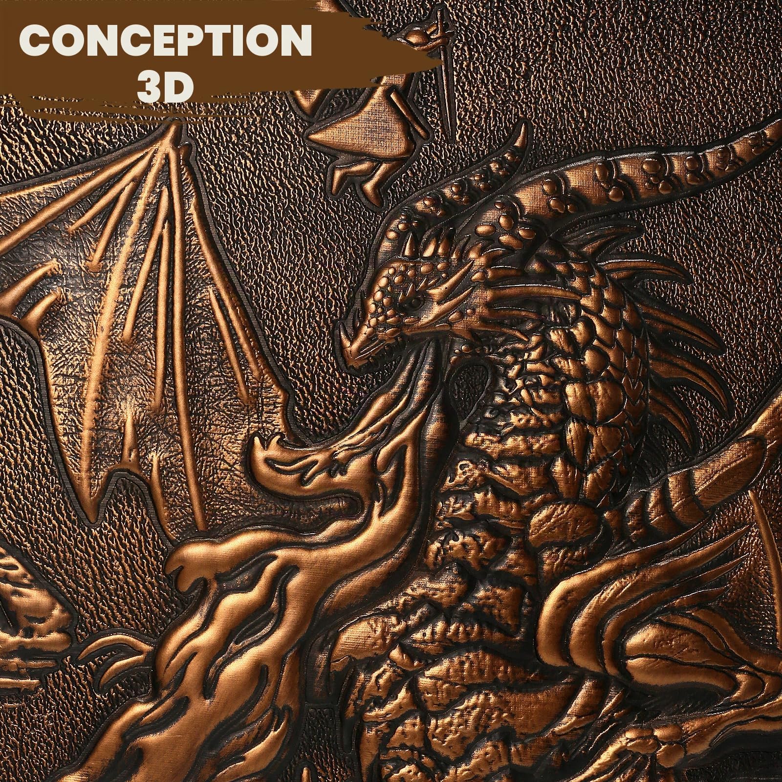 DNDND DM Screen 3D Dragons embossés en similicuir avec 4 poches à 4 panneaux, écran DND Master avec superbe étui cadeau à rabat pour D&D Donjons et Dragon (Cuivre)