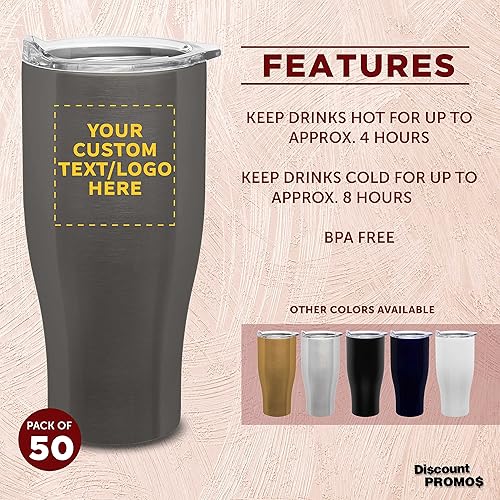 Miniatura 203 de Tazas de viaje personalizadas de acero inoxidable de 27 onzas, juego de 10, paquete personalizado a granel, perfectas para café, refrescos, otras