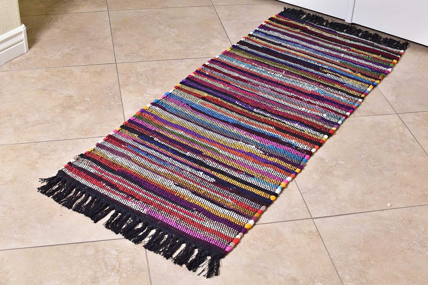 Rugs Area Rug Yogasan Handwoven Thick Cotton Long Soft Runner Yoga Carpet Flooring Handmade Reversible Multicolor Mat 24''x 60''
