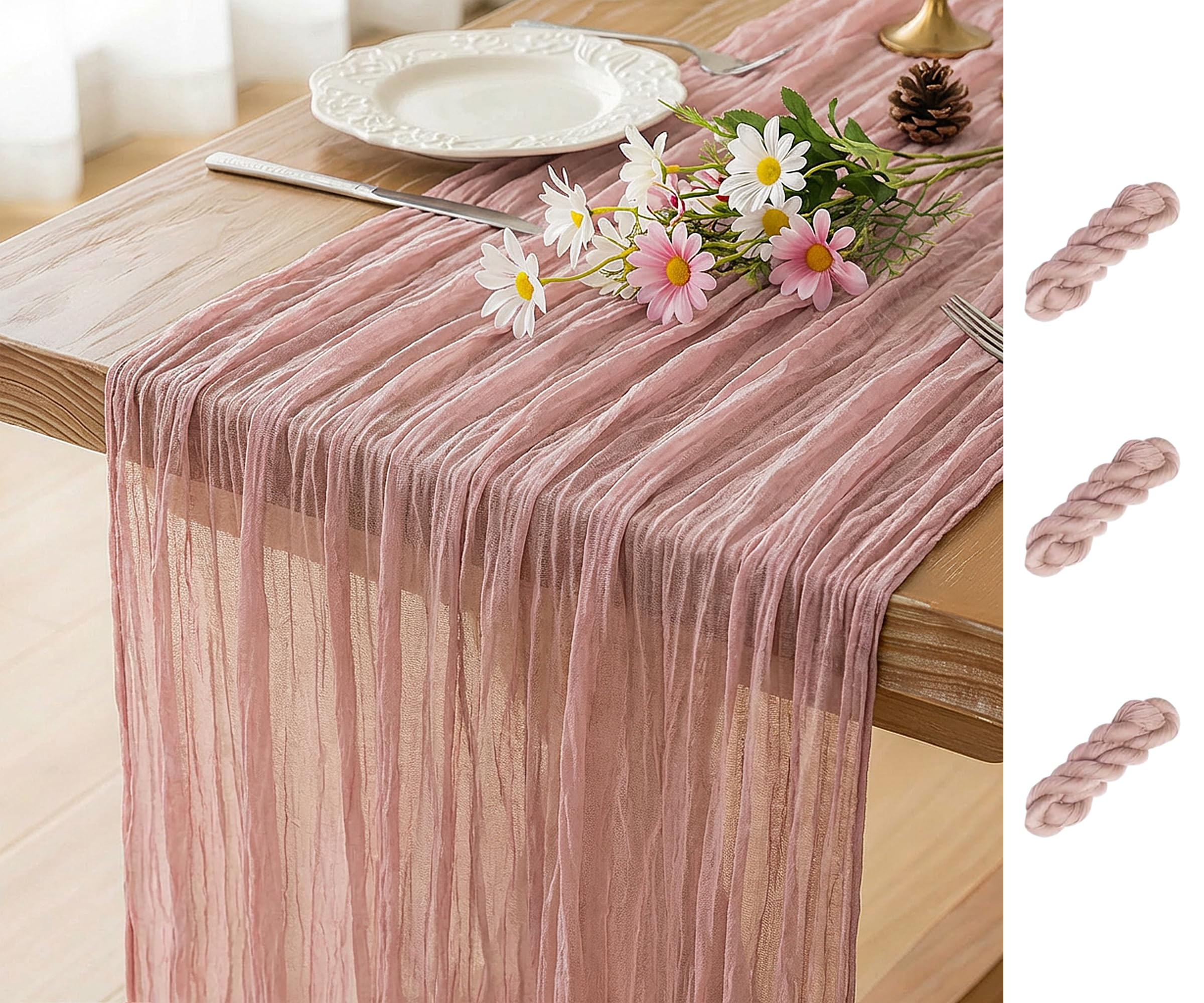 Sage Green Cheesecloth Table Runner - Elegant Decor -26