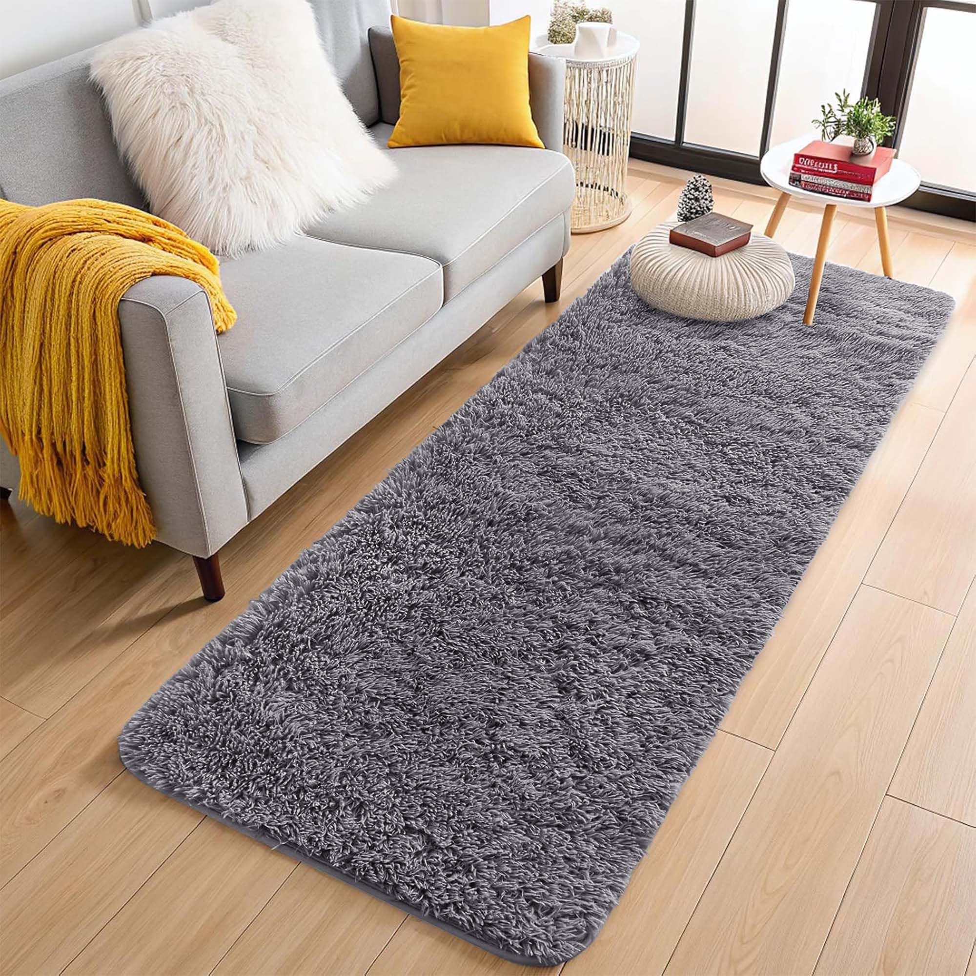 Aspire Homeware Rugs Living Room - Grey Area Rugs for Bedroom Anti Slip - Super Soft Fluffy Shaggy Hallway Runner Rug Thick Pile Non Shedding, 60cm x 220 cm