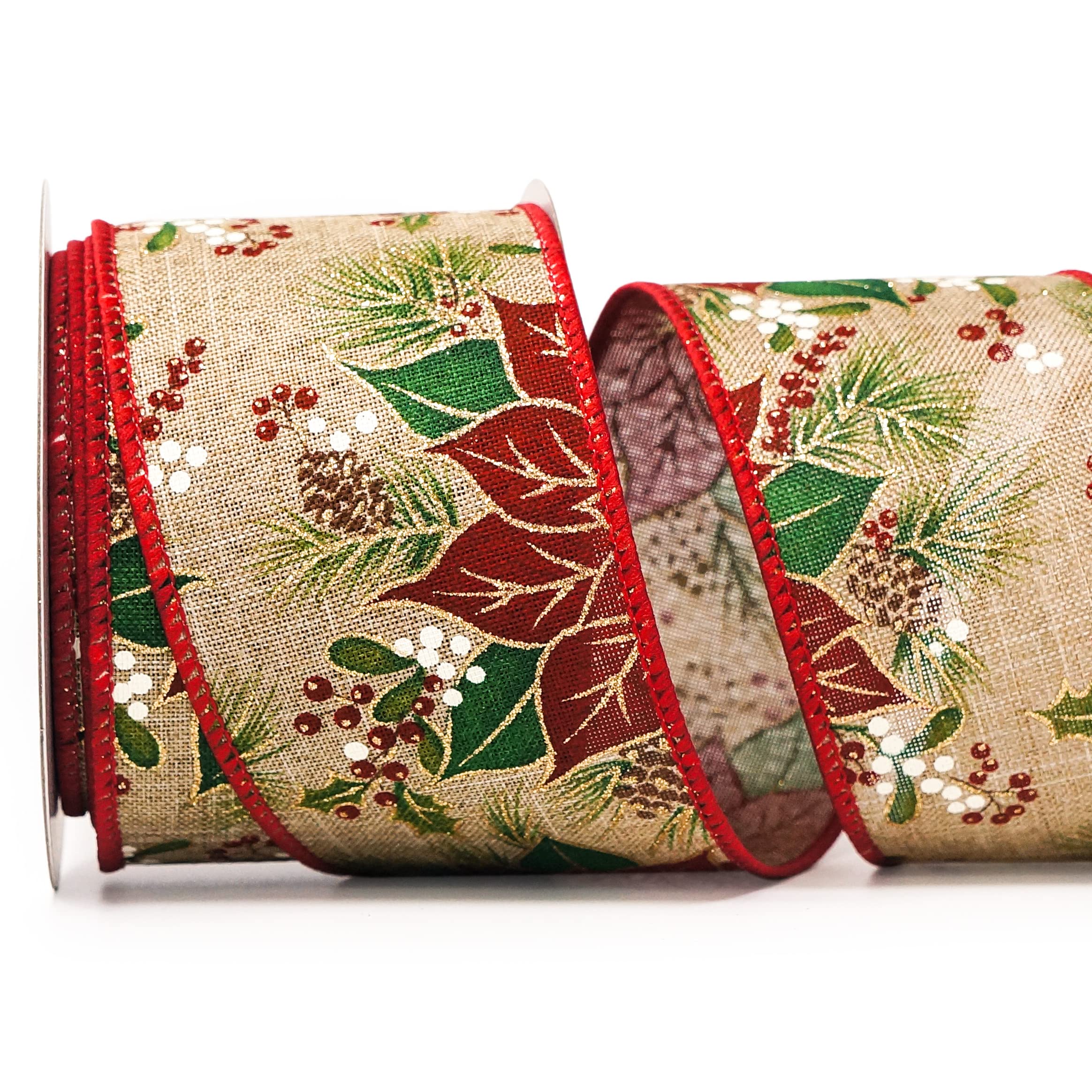 Altier Juteband mit Weihnachtsstern – 6,3 cm x 9,1 m x 1 Rolle für Weihnachten, Heimdekoration, Geschenkverpackungen, Schleifenherstellung, Kranz, DIY Handwerk