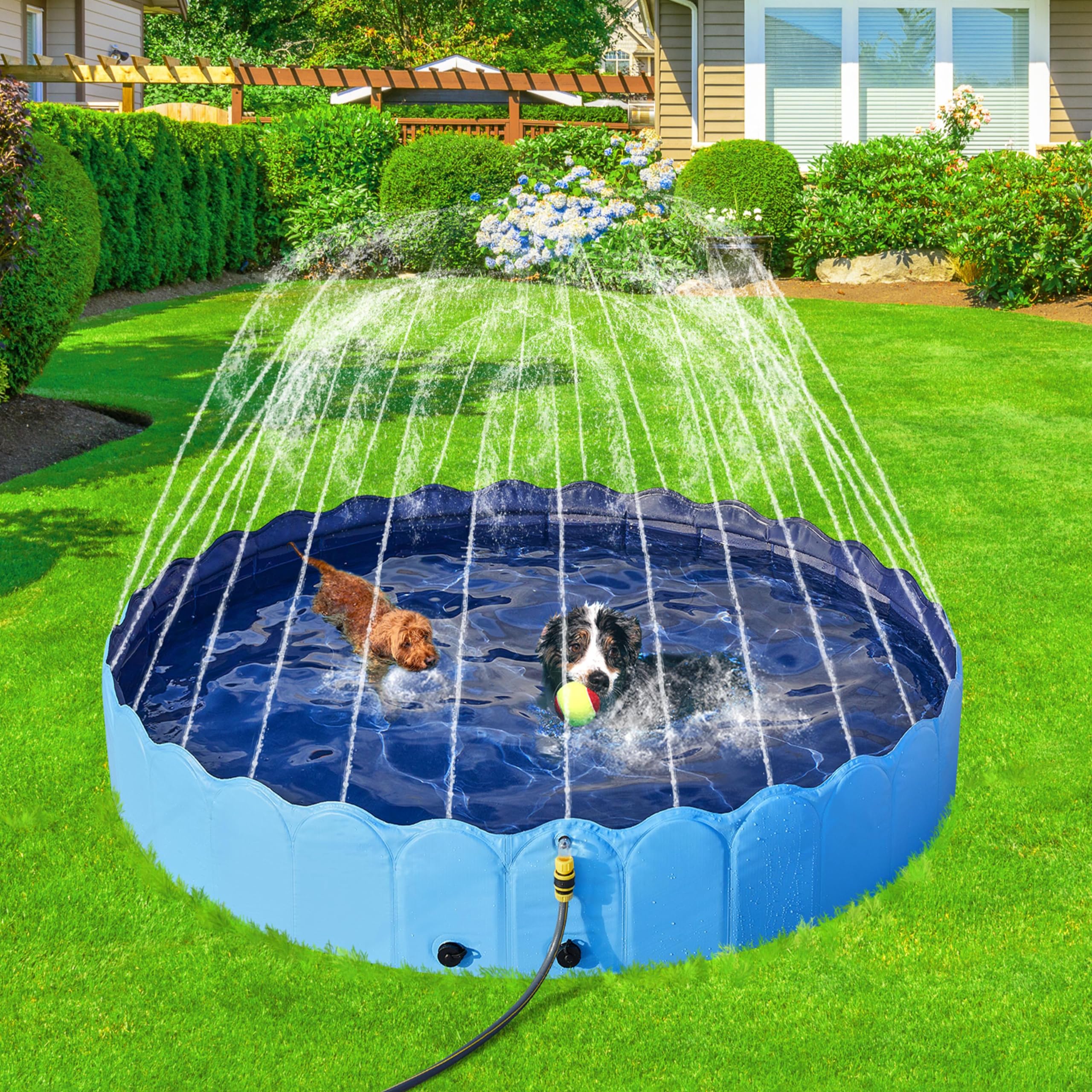 Yaheetech Piscina para Perros Plegable Bañera para el Verano Antideslizante para Interior/Exterior Jardín, Azul XXXL
