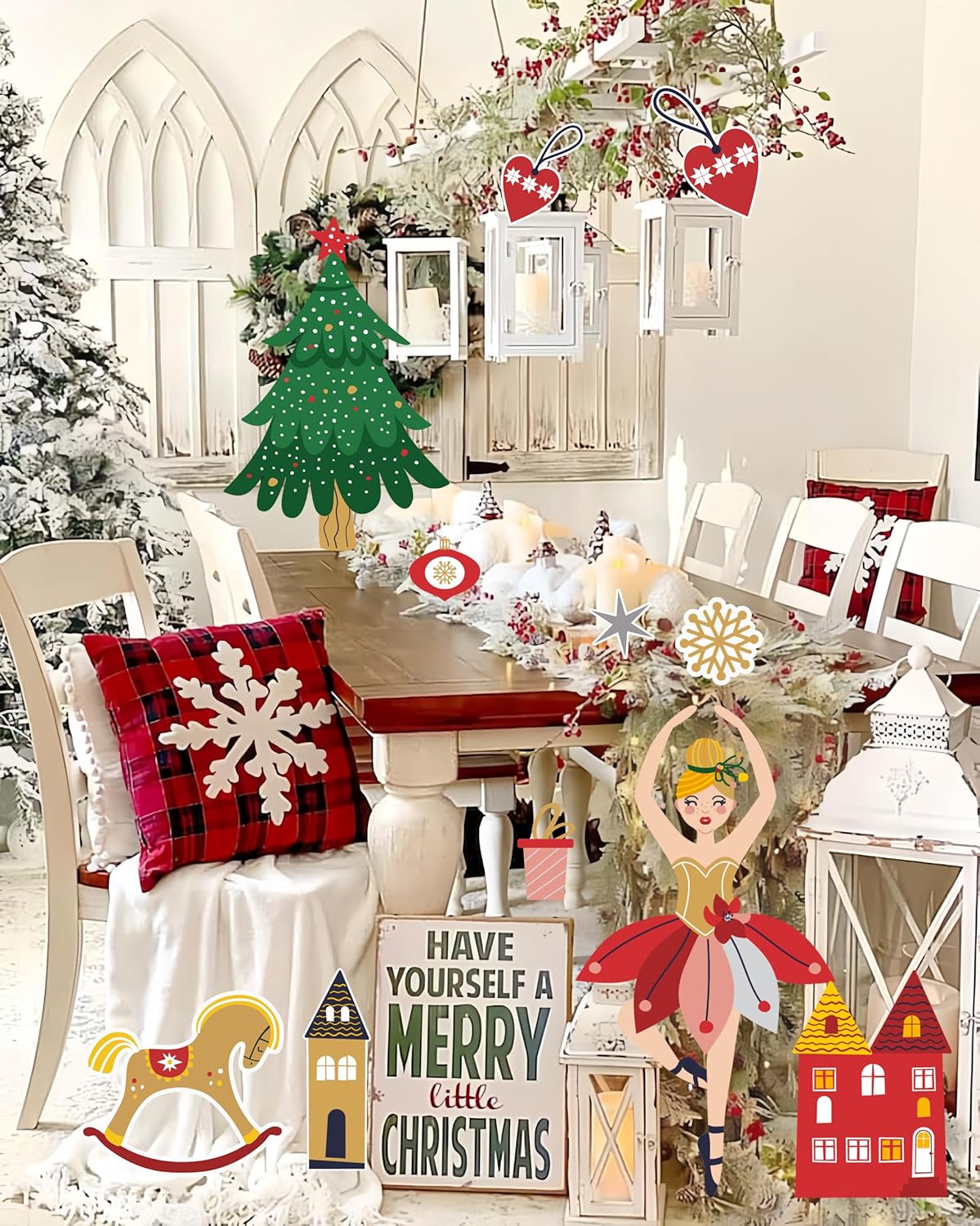 Christmas Party Cutouts Decor Box | 20” x 15" 6 Sheet Foam Board Christmas Tree Nutcracker Ballet Girl Xmas Element for Shop Windows Restaurant Scene Display Backdrop (Christmas Red Green)