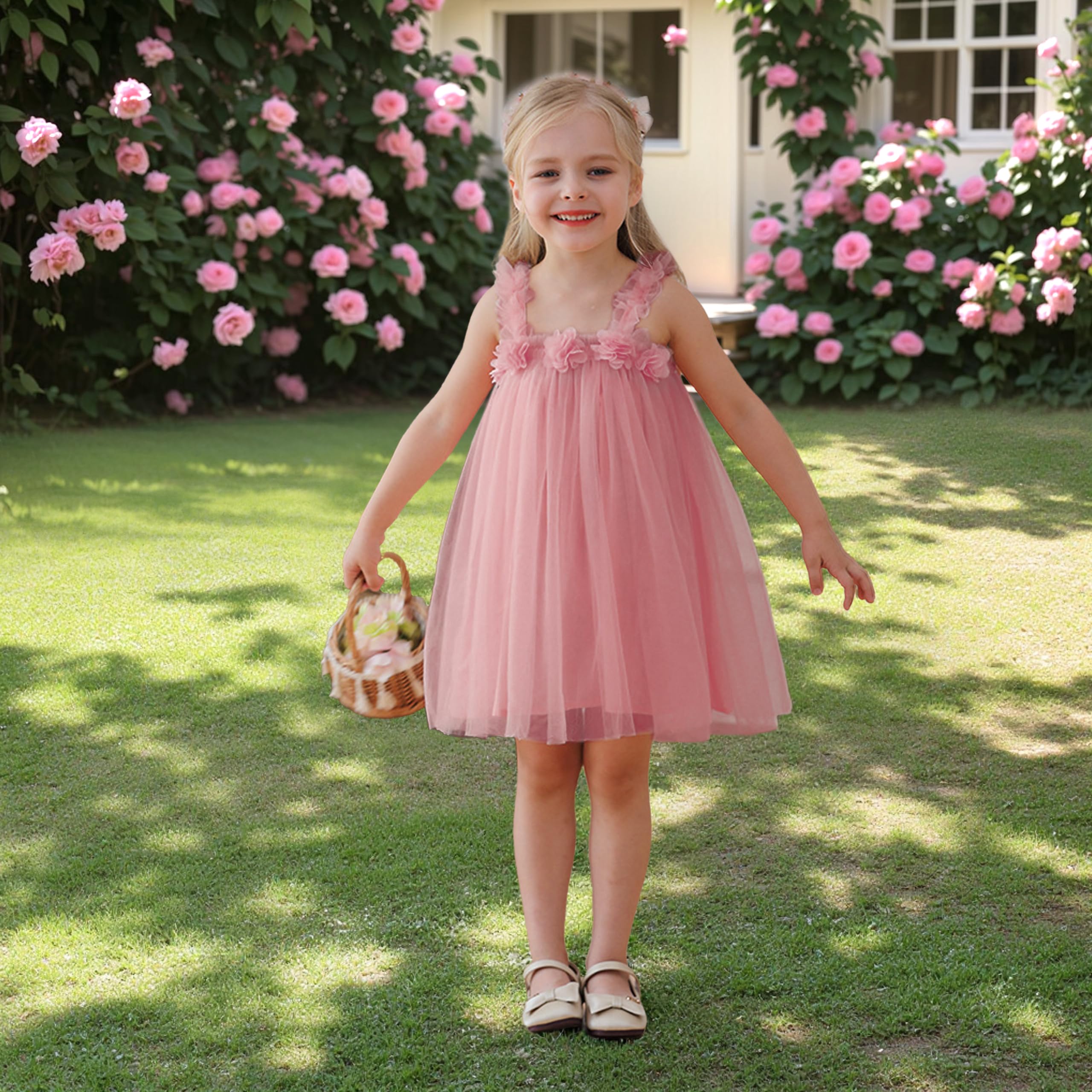 Miipat Bebés Niña Vestidos de Princesa de Tul Tutú para Niños Pequeño Vestido con Diadema de Flores para Fiesta de Cumpleaños Sesión de Fotos