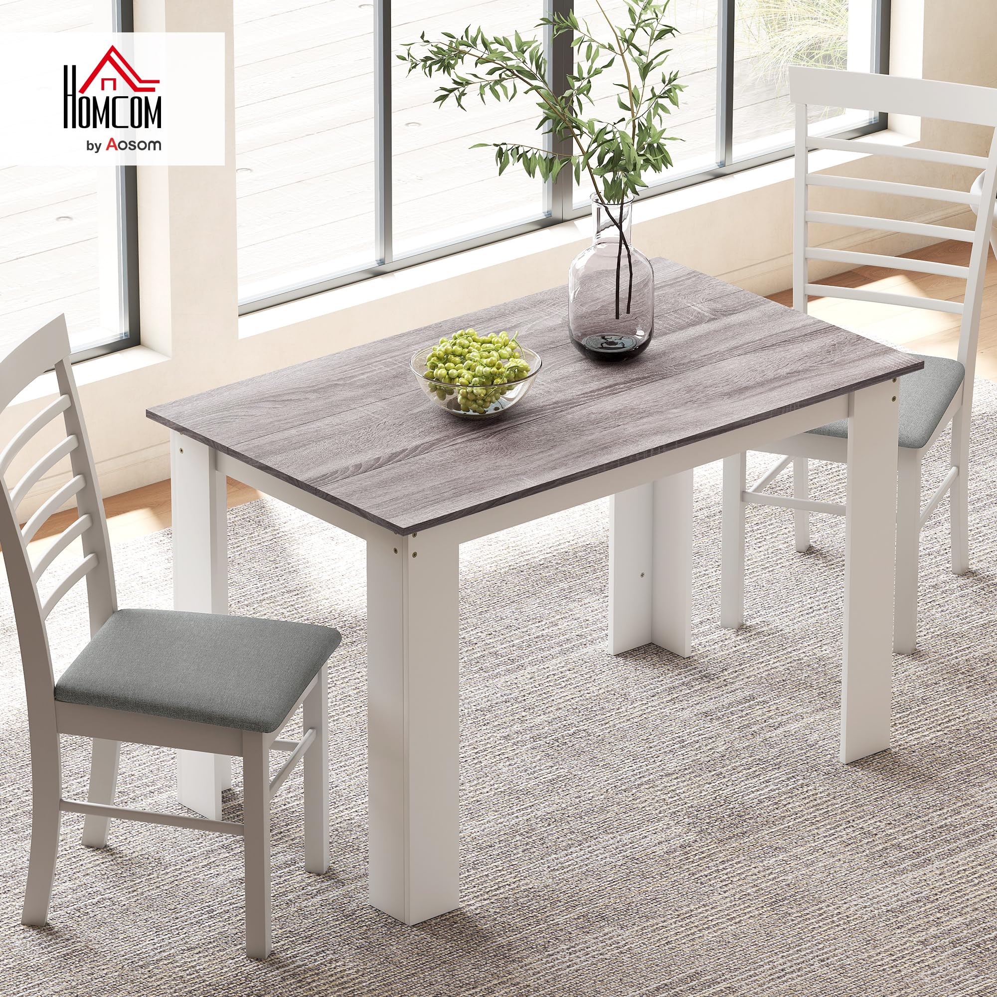 HOMCOM Table à Manger rectangulaire pour 4 à 6 Personnes, Table de Cuisine, 120 x 69 x 75 cm, Style Moderne, Pieds triangulaires Plus Stable, Gris et Blanc