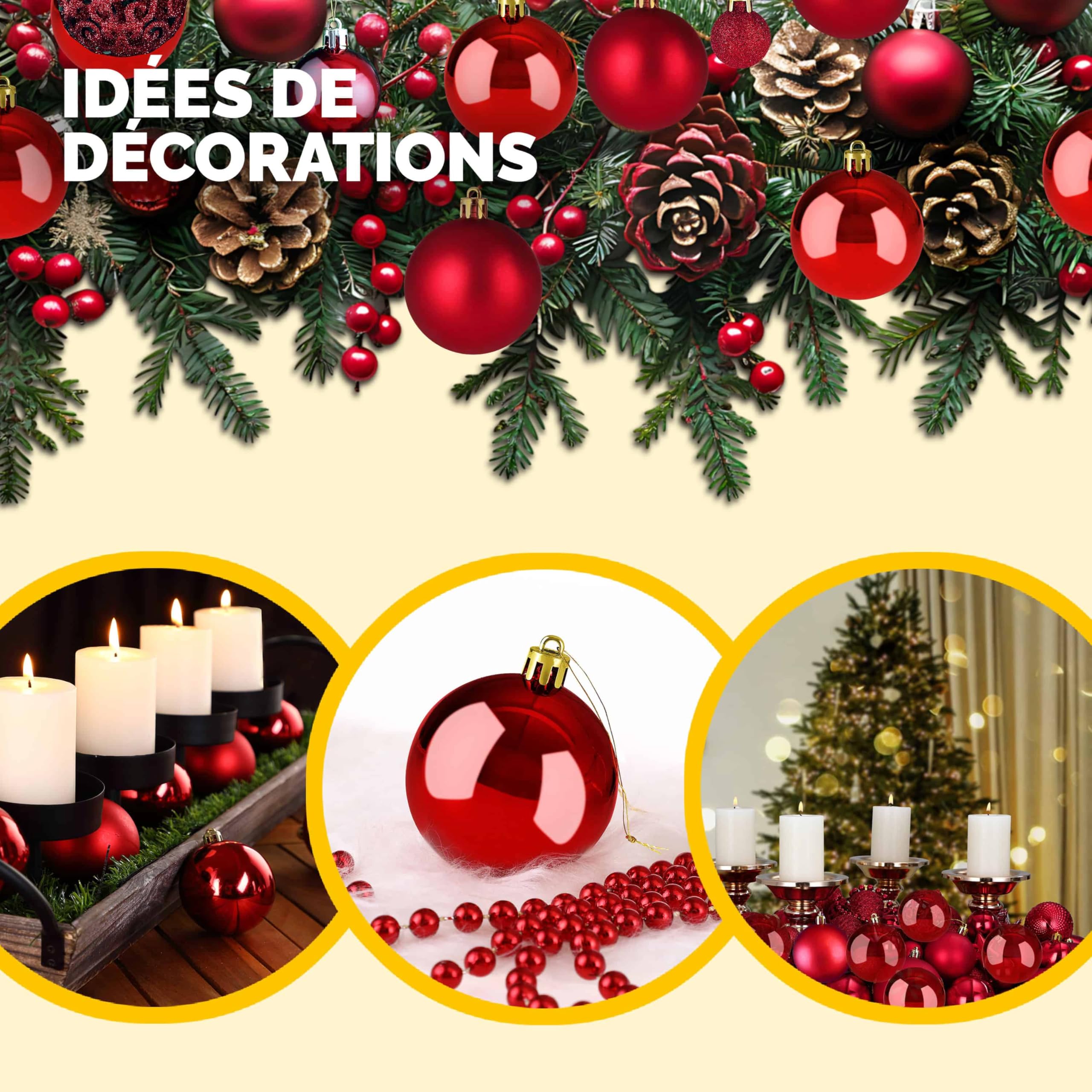 Deuba Lot de 54 Boules de Noël en Plastique Robuste Décoration de Noël intérieur extérieur Décoration pour Sapin Rouge