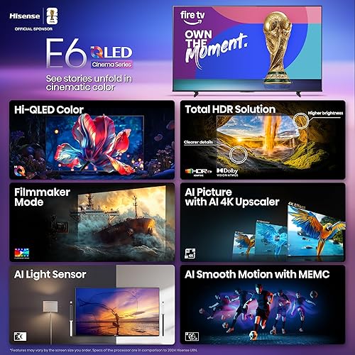 Miniatura 3 de Hisense 43 pulgadas E6 Cinema Series Hi-QLED 4K UHD Smart Fire TV (43E6QF, modelo 2025)  Sensor de luz AI, Dolby Vision  Atmos, control remoto por