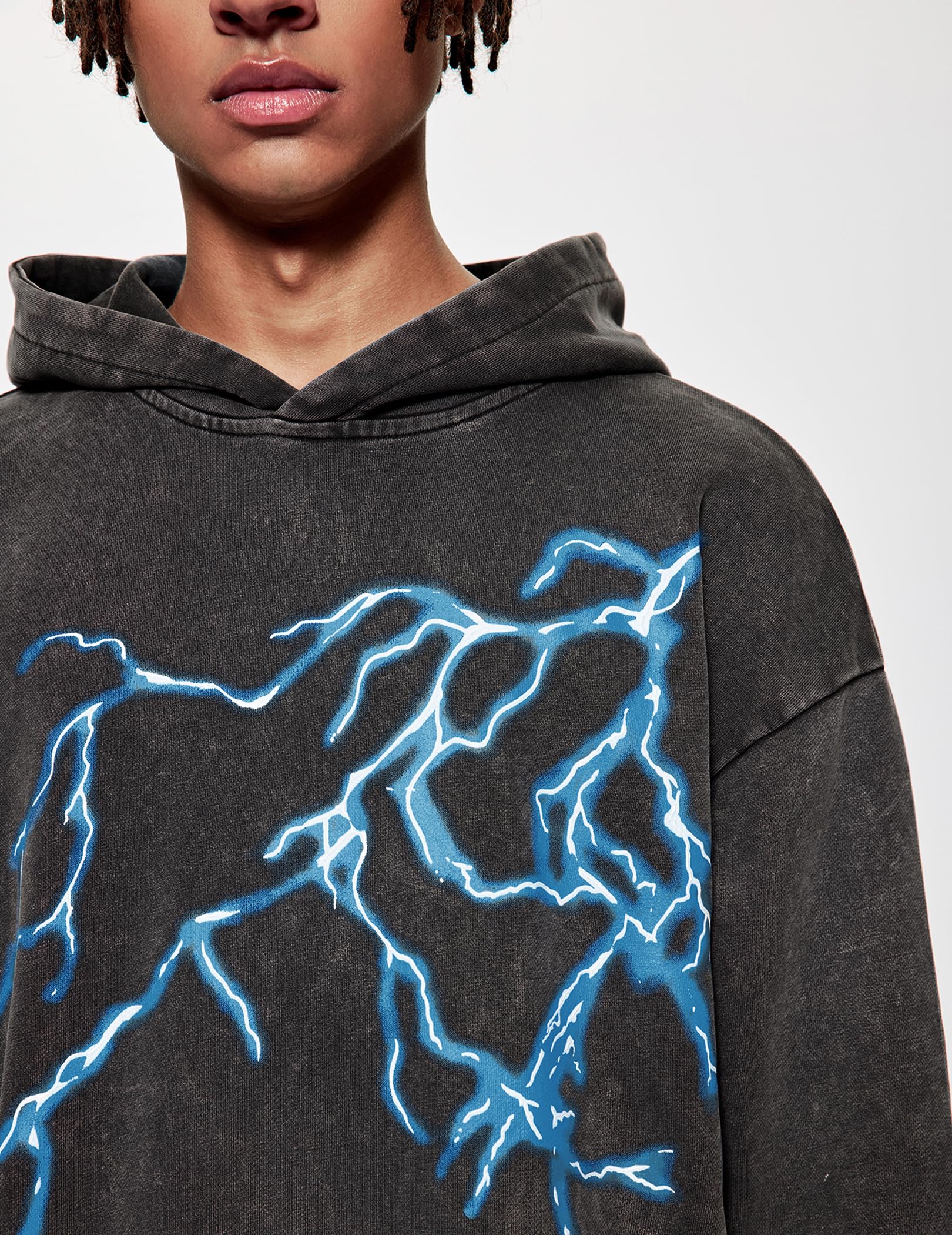 Vamtac Felpa con cappuccio con grafica fulminea da uomo oversize unisex con cappuccio Y2k vintage pullover con cappuccio