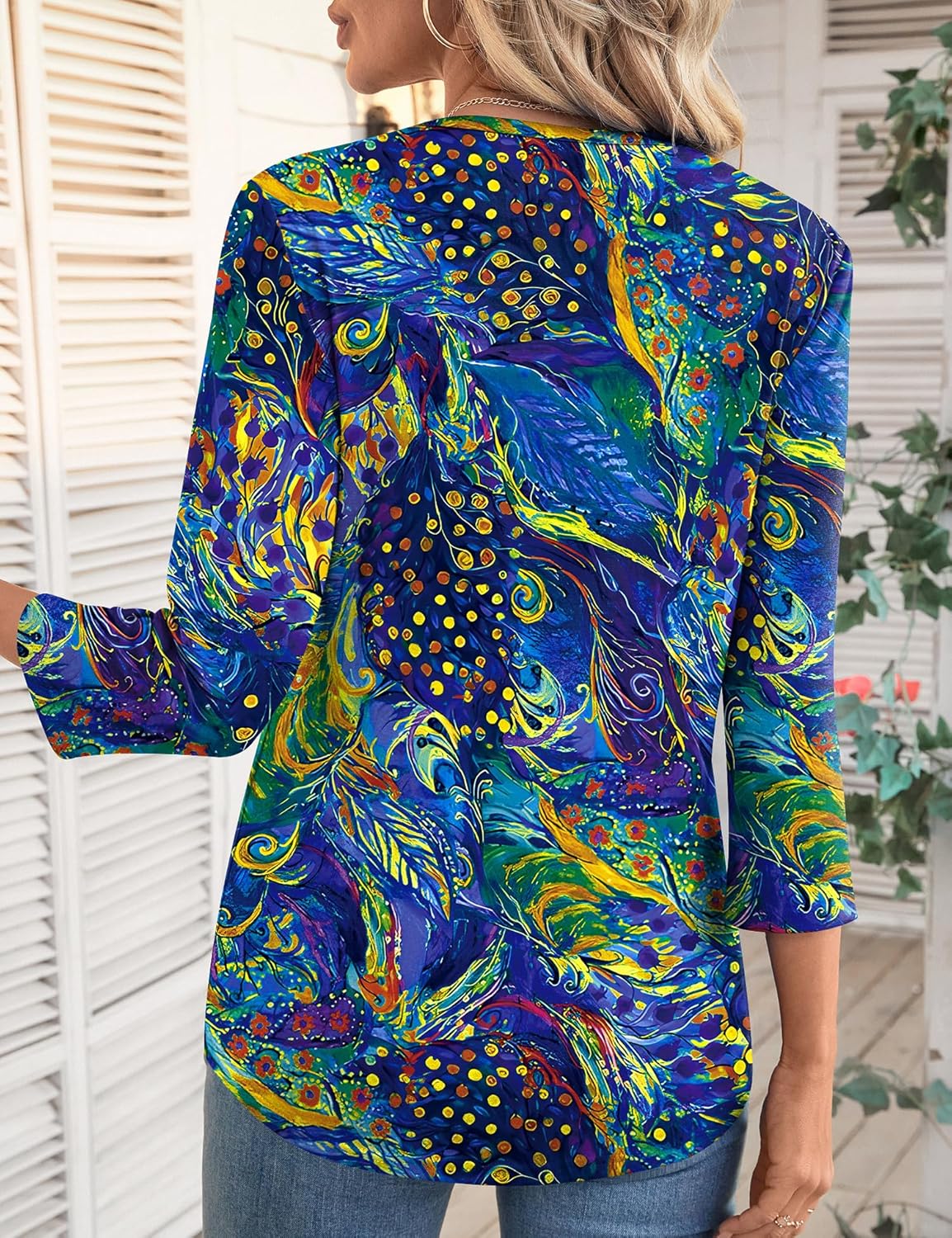 LOMON 3/4 Length Sleeve Womens Tops Spring Summer Fashion 2026 Tops Crew Neck Pleated Shirts Tunic Top Loose Fit - Image 6