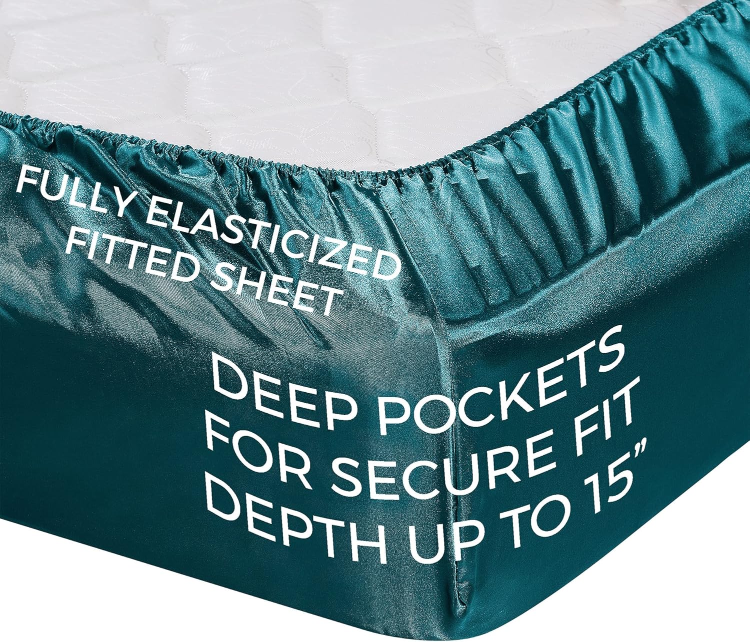 Satin Sheets Queen [4-Piece, Teal] Hotel Luxury Silky Bed Sheets - Extra Soft 1800 Microfiber Sheet Set, Wrinkle, Fade, Stain Resistant - Deep Pocket Fitted Sheet, Flat Sheet, Pillow Cases