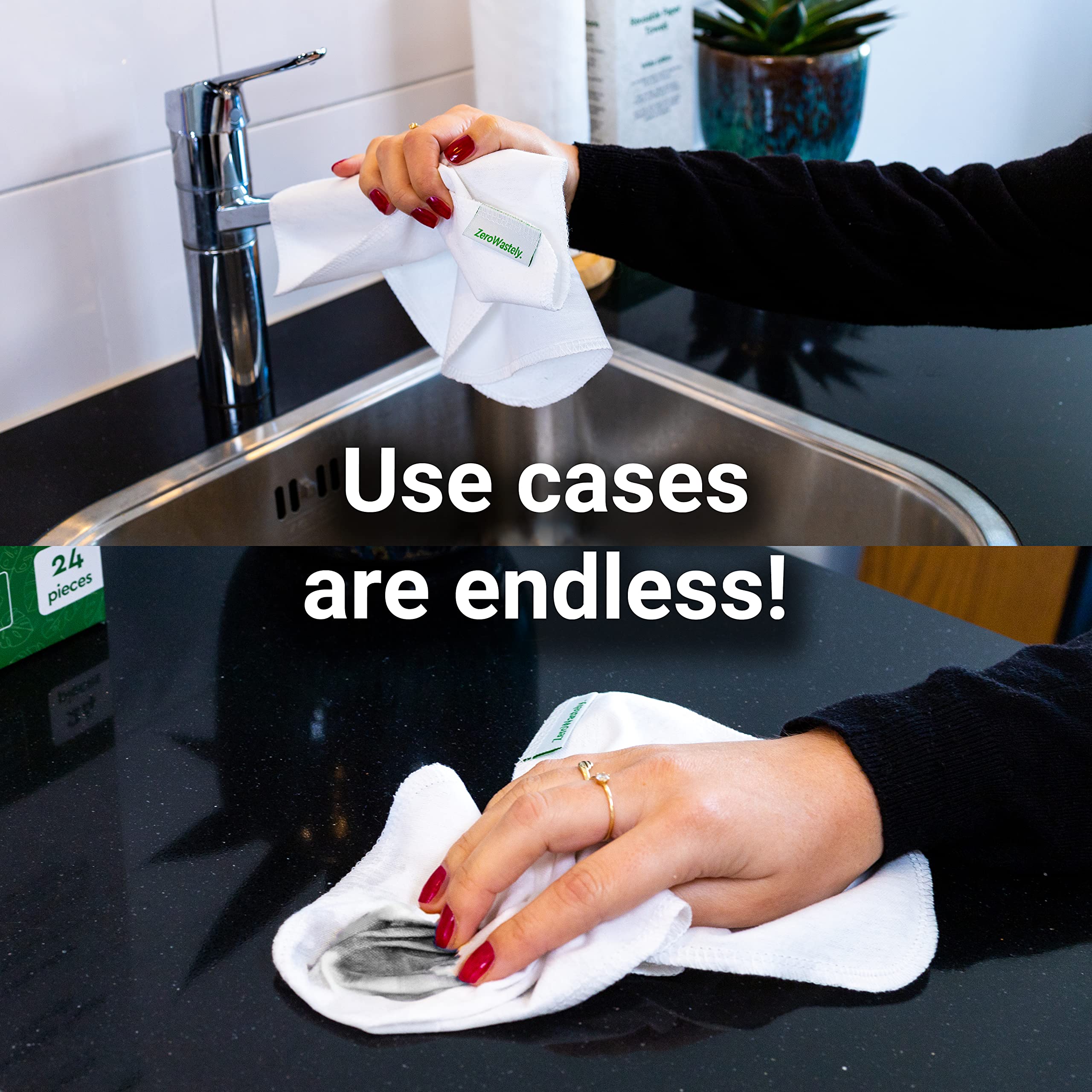 ZeroWastely Toallas de papel de algodón reutilizables, paquete económico de 24 toallas lavables, absorbentes, súper suaves, sin papel, reducen los residuos