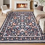 GarveeHome 5x7 Floral Rug for Living Room Vintage Butterfly Insect Bordered Rug for Dining Low Pile Machine Washable Non-Slip Leaf Mushroom Throw Carpet Pastoral Spring Brown Area Rug for Nursery