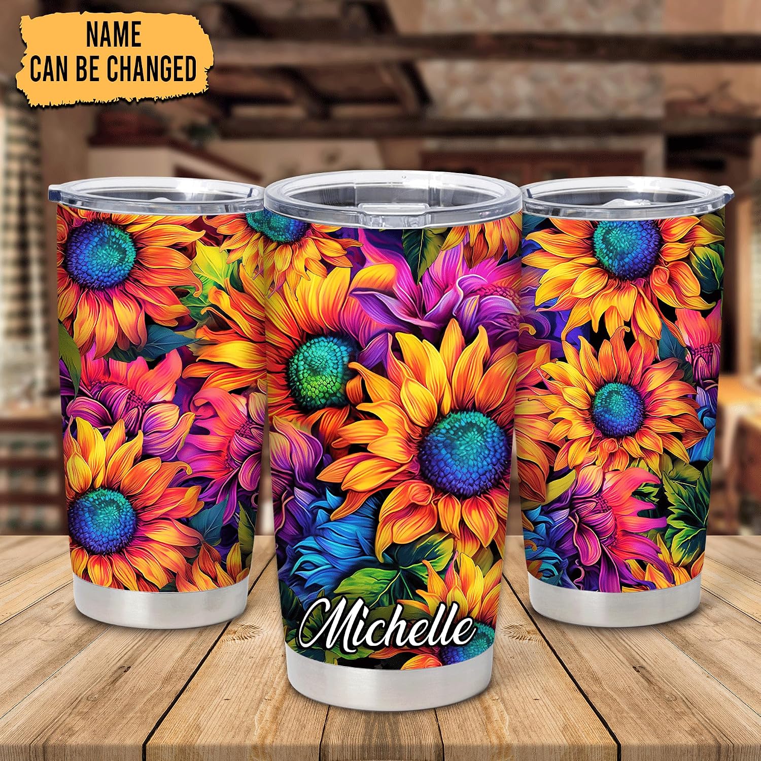 Hyturtle Personalized Gifts For Sunflower Lover - Birthday Christmas - Just A Girl Who Loves Sunflower Custom Name Stainless Steel Tumbler 20oz With Lid - Gifts For Her Women Girl Daughter Friend