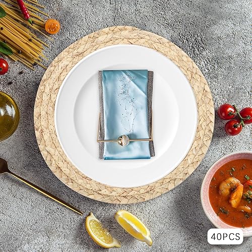 Miniatura 3 de 40 Pcs Round Placemats,11.8 Inch Heat Resistant Round Woven Placemats,Boho Rattan Placemats Natural Water Hyacinth Placemat for Dining