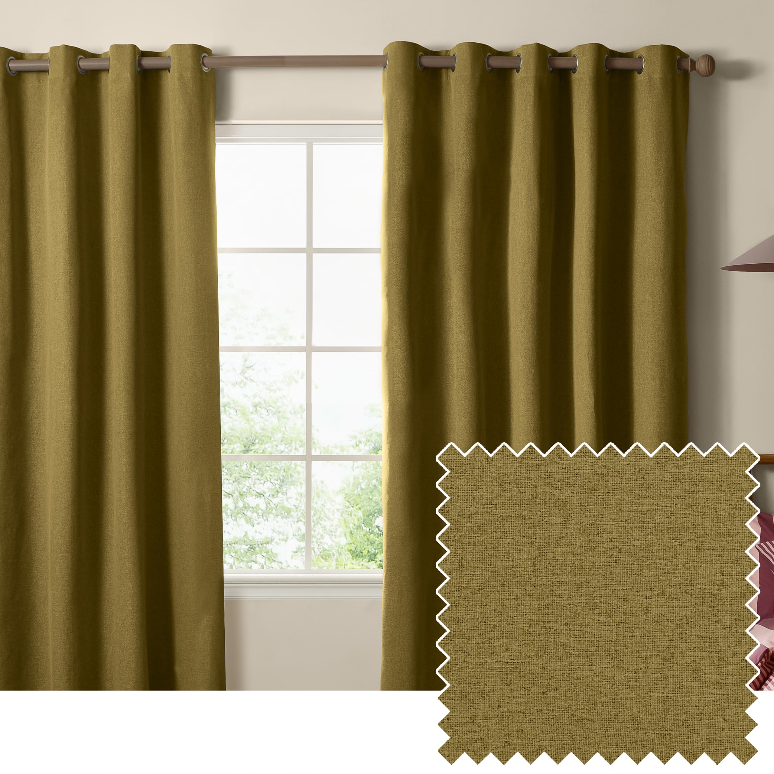 furn. The Ultimate Blackout Textured Eyelet Curtain Pair – Double Sided Woven Light Blocking Lined Curtains (Forest – Width 168 x Drop 137cm)
