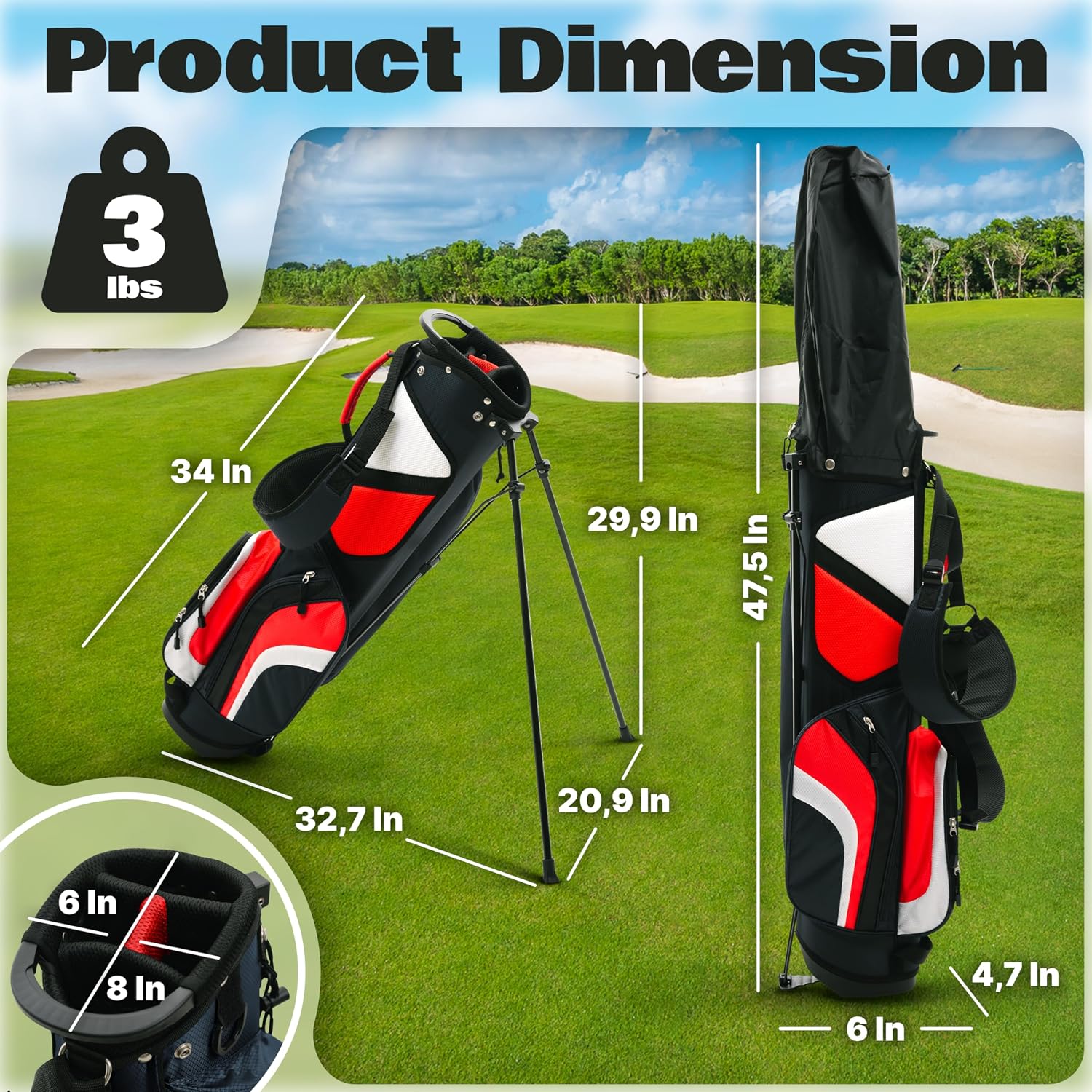 Ultra-Lite Golf Stand Bag - 3 Lbs, 4 Way Divider Portable Golf Club Carry Bag, Water-Repellent Golf Travel Case with Rain Hood, Golf Gifts for Men and Women