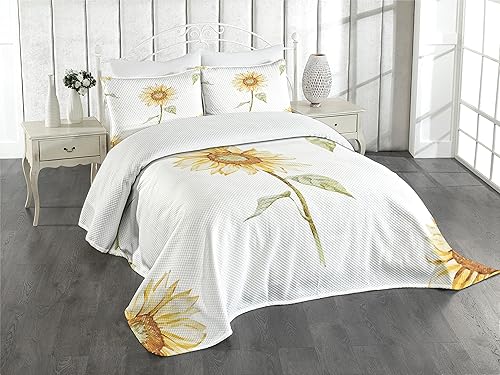 Ambesonne - Colcha multicolor en colores y tres tamaños, Tela, Amarillo Verde, talla Queen