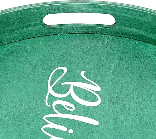 Miniatura 8 de Elegant Designs HG2013-GBL Bandeja de Servir Redonda de Madera Decorativa de Navidad de 13.75'' con Asas, Verde Believe
