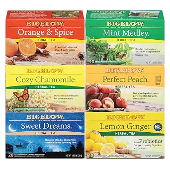 Bigelow Tea, Caffeine Free, 6 Flavor Herbal Tea Variety Pack, Pack of 6