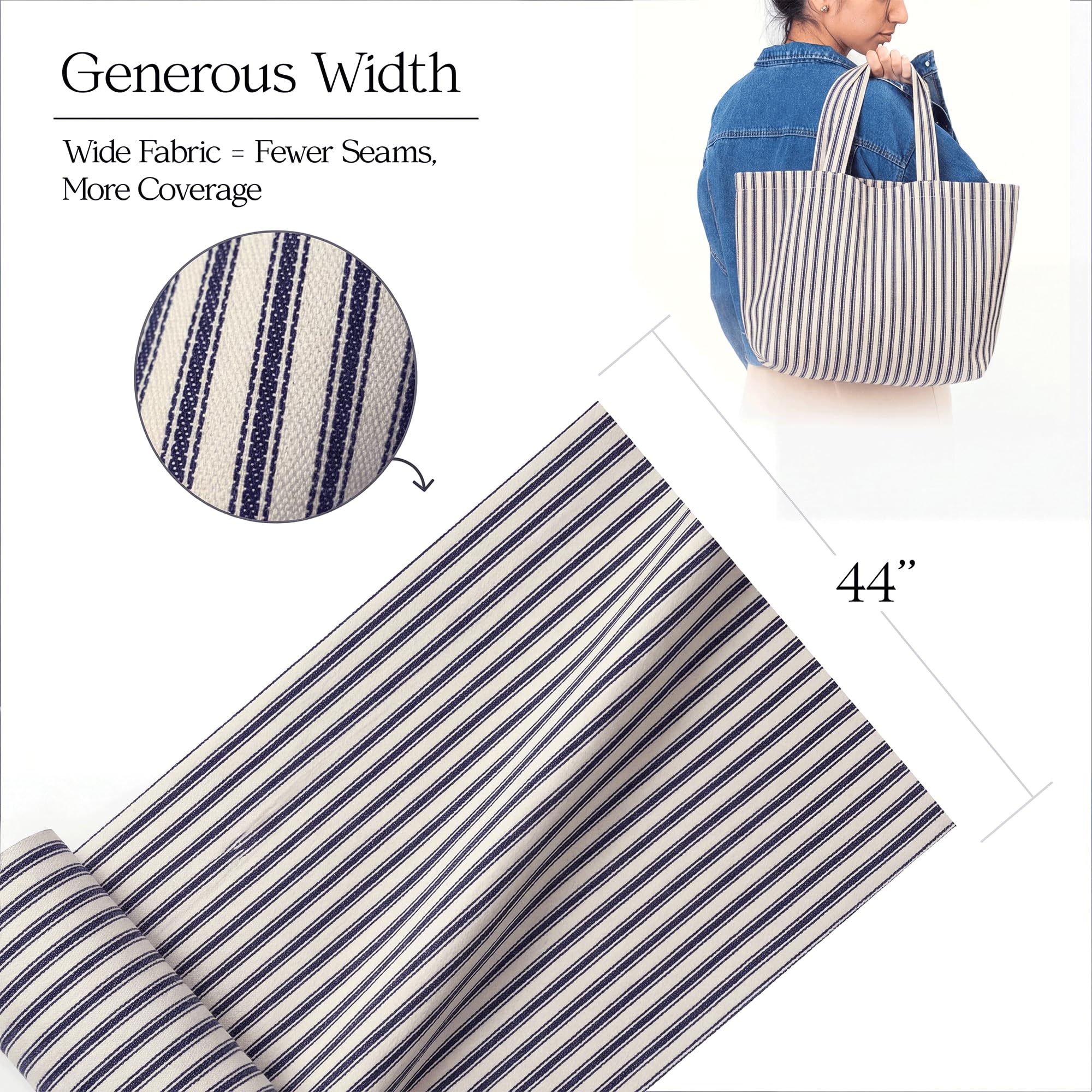 Amazon.com: Navy Woven Ticking Fabric 100% Cotton - 44/45