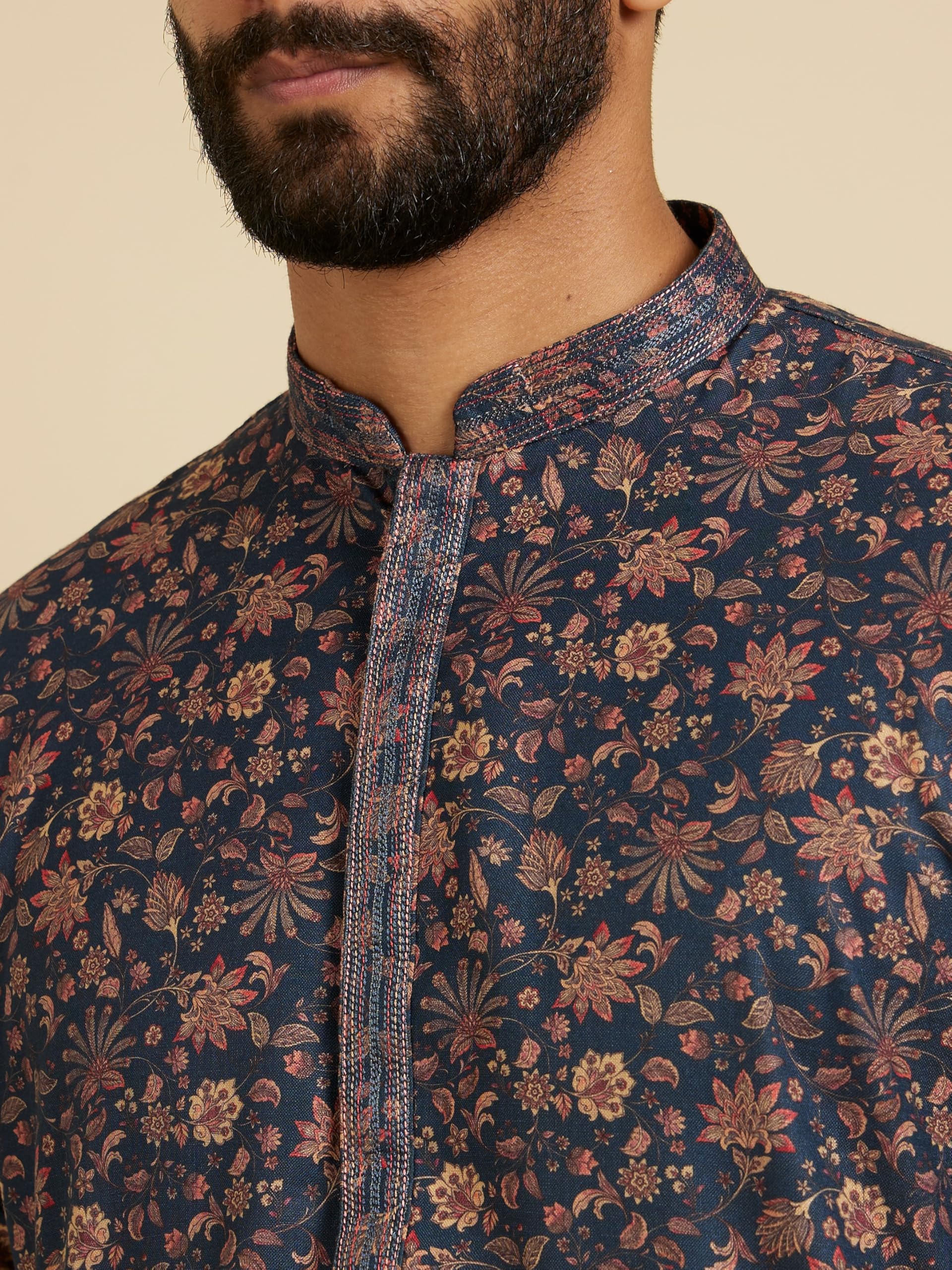 Manyavar Kurta piżama dla mężczyzn, mieszanka wiskozy, nadruk kwiatowy, 2-częściowy