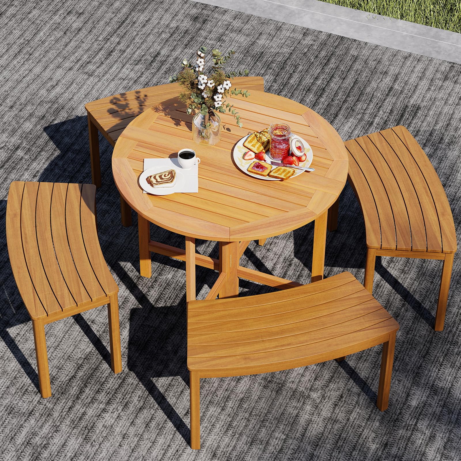 COSTWAY Mesa Plegable Jardín de Madera Acacia, 90 x 75 cm, Mesa Redonda de Comedor, Tablero de Listones, Jardín Porche Terraza Balcón Exterior Interior, Sin Montaje