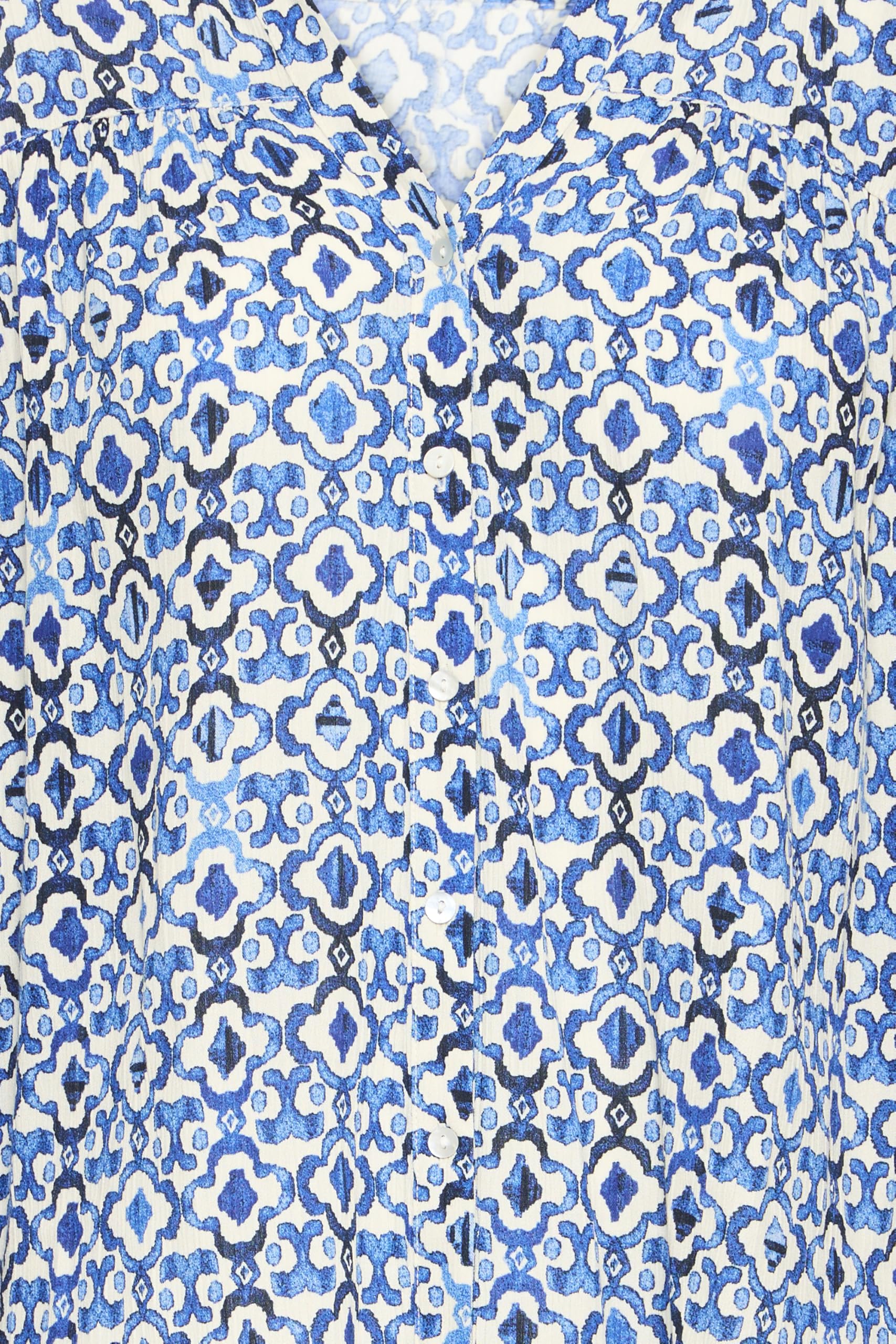 ICHI IHMARRAKECH Damen Bluse Shirt Blusenshirt mit 3/4-Arm Gemustert V-Ausschnitt Regular fit