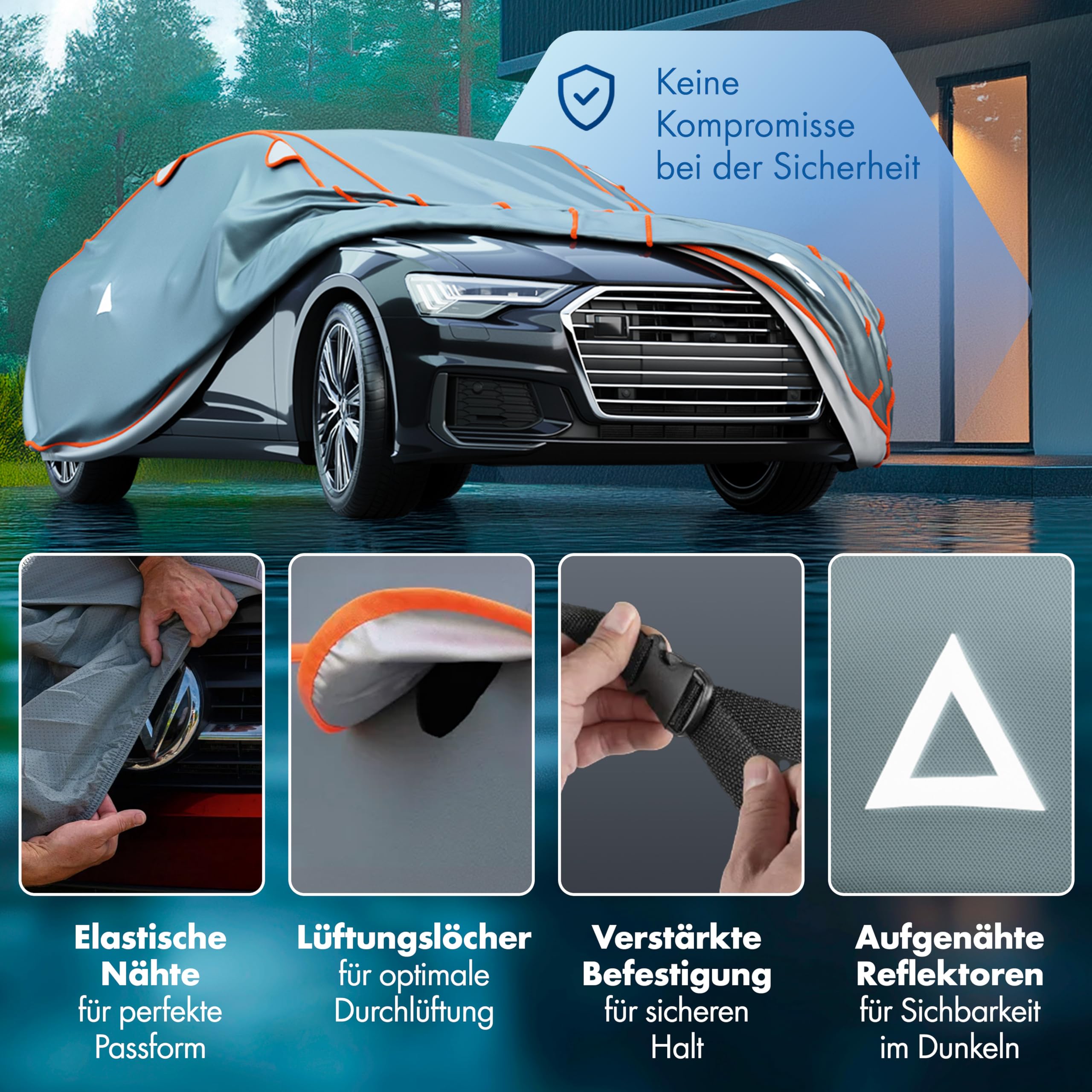 WALSER Hagelschutz Abdeckplane Auto, Auto Hagelschutzplane Perma Protect Complete, Abdeckplane Auto, Autogarage Abdeckung Größe 8 grau