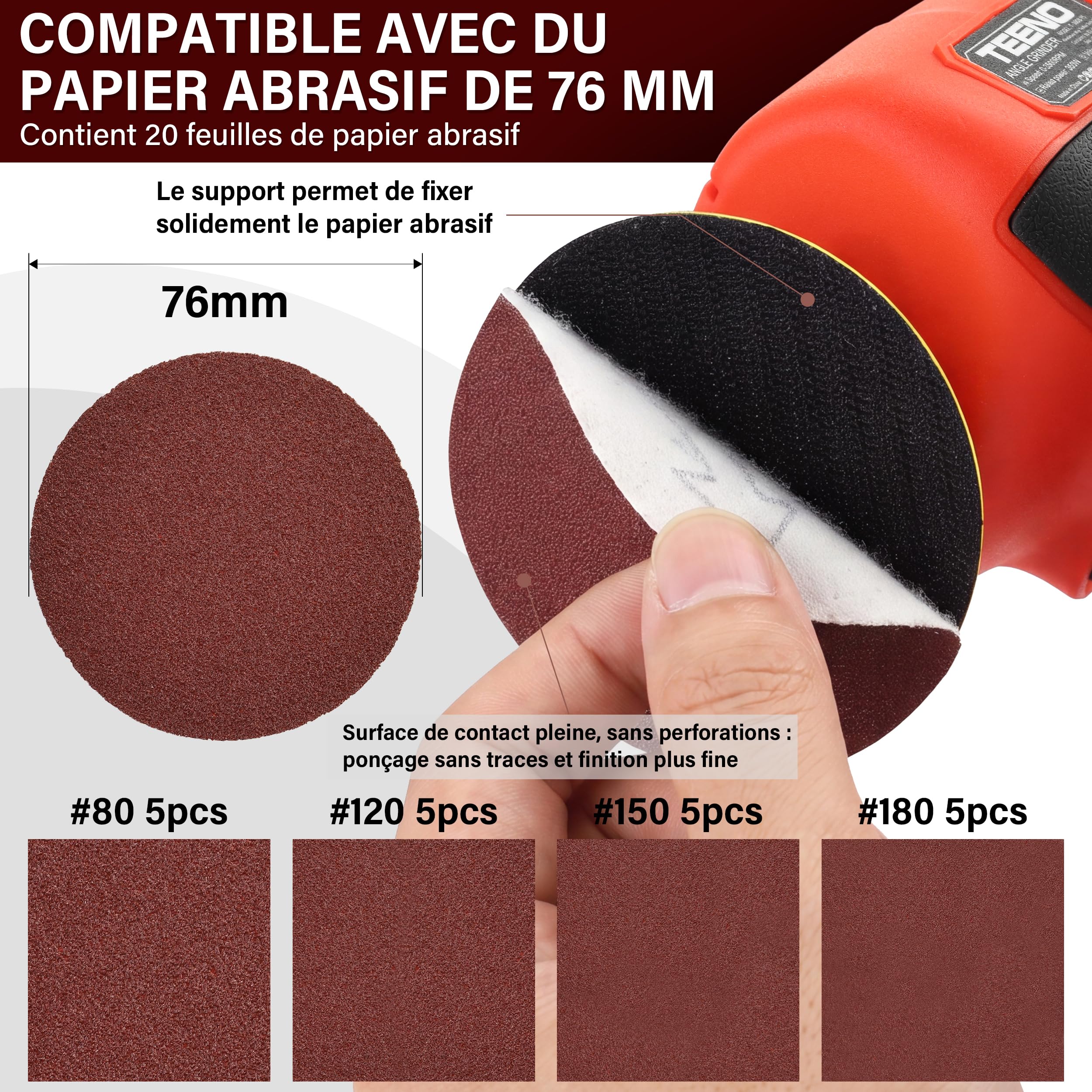 Ponceuse Polisseuse sans Fil 16,8 V, Mini Orbitale 76 mm avec Batteries