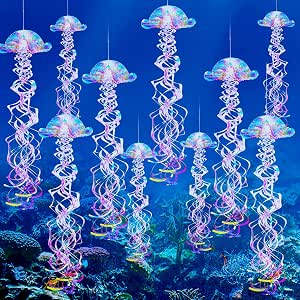 Under The Sea Party Decor – Glitter Jellyfish & Seashell Cake Toppers, Bubble Decorations, Ocean Theme Supplies