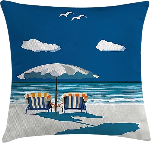 Miniatura 2 de Ambesonne Funda de cojín con diseño de océano, color azul, arena y playa, aguas tranquilas y pacíficas, funda de almohada cuadrada decorativa, 18 x