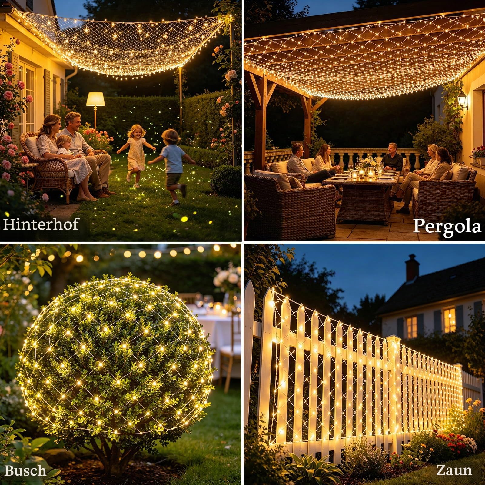 2 Stück Lichternetz Außen, 3x2m 200 LED Lichterkette Netz, Warmweiß | mit Timer, Stecker, 8 Modi Weihnachtsbeleuchtung Netz Wasserdicht Lichtervorhang für Garten Balkon Busch Zimmer Deko