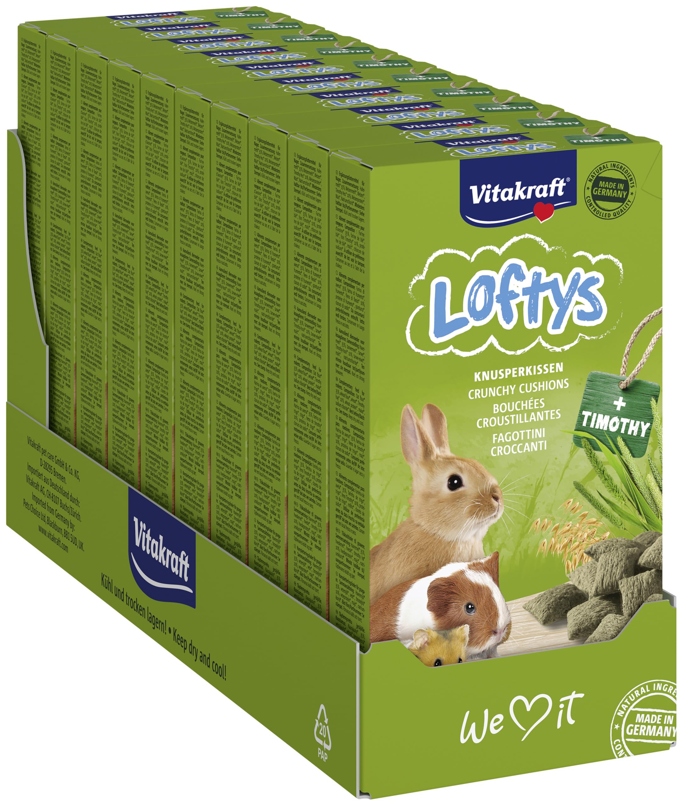 VITAKRAFT- Loftys, Friandises Croustillantes Pour Rongeurs, Snack Pour Rongeurs, À L’Avoine Et Au Foin De Fléole Des Prés, Sans Ajout De Sucre (10X100G)