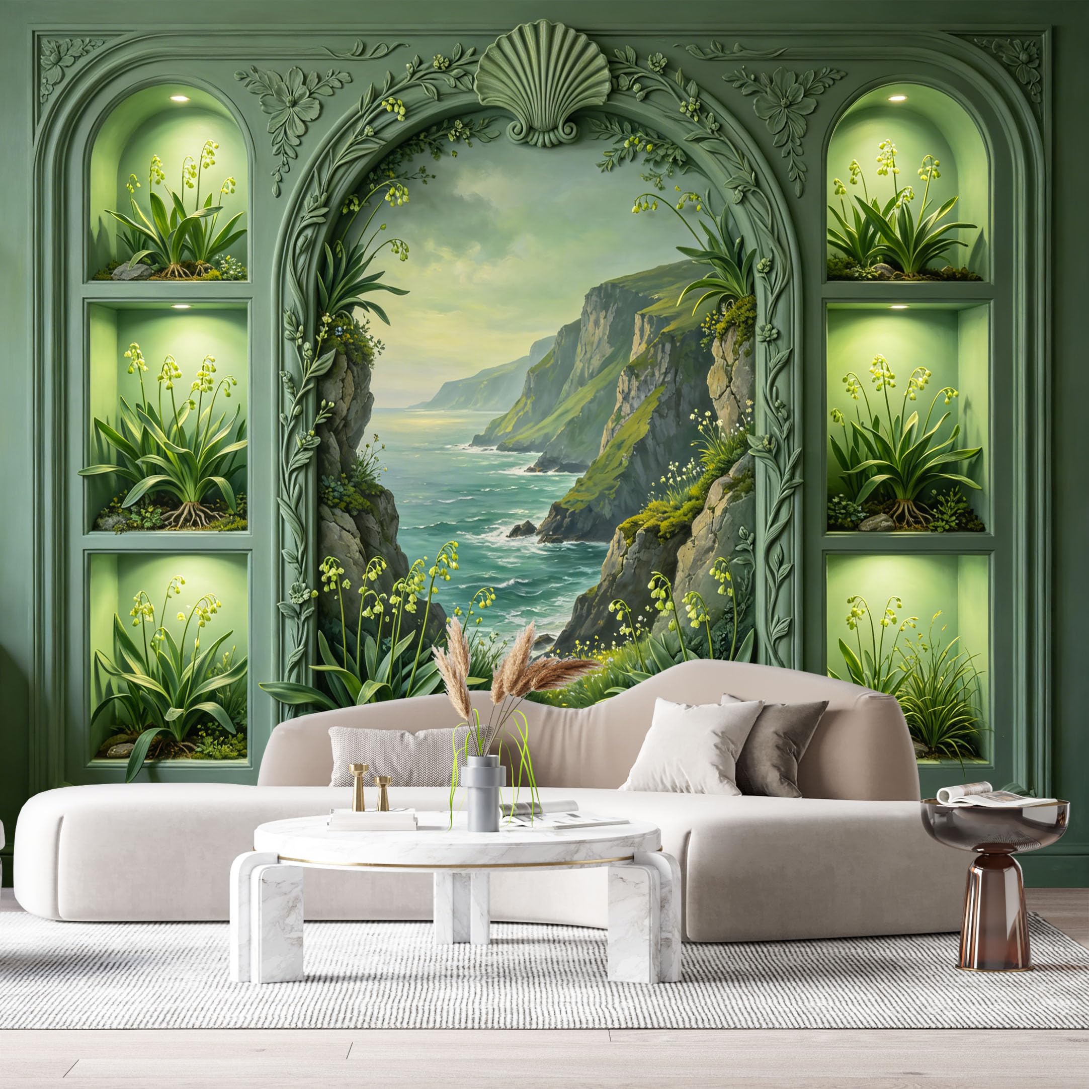 Custom Size Wall Murals Coastal Landscape Botanical Agave 3D Trompe L'Oeil SelfAdhesiveWall Fabric Removable Wallpaper Wall Decor for Living Room Bedroom Bathroom