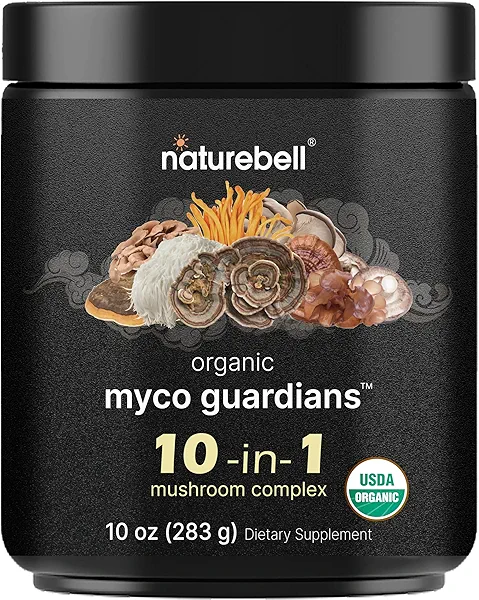 NatureBell Organic Mushroom Powder, 10oz | 10-in-1 Adaptogenic Blend with Lion’s Mane, Reishi, Shiitake, Chaga & More | Supports Energy, Focus & Immune Health | Great for Coffee, Smoothies &