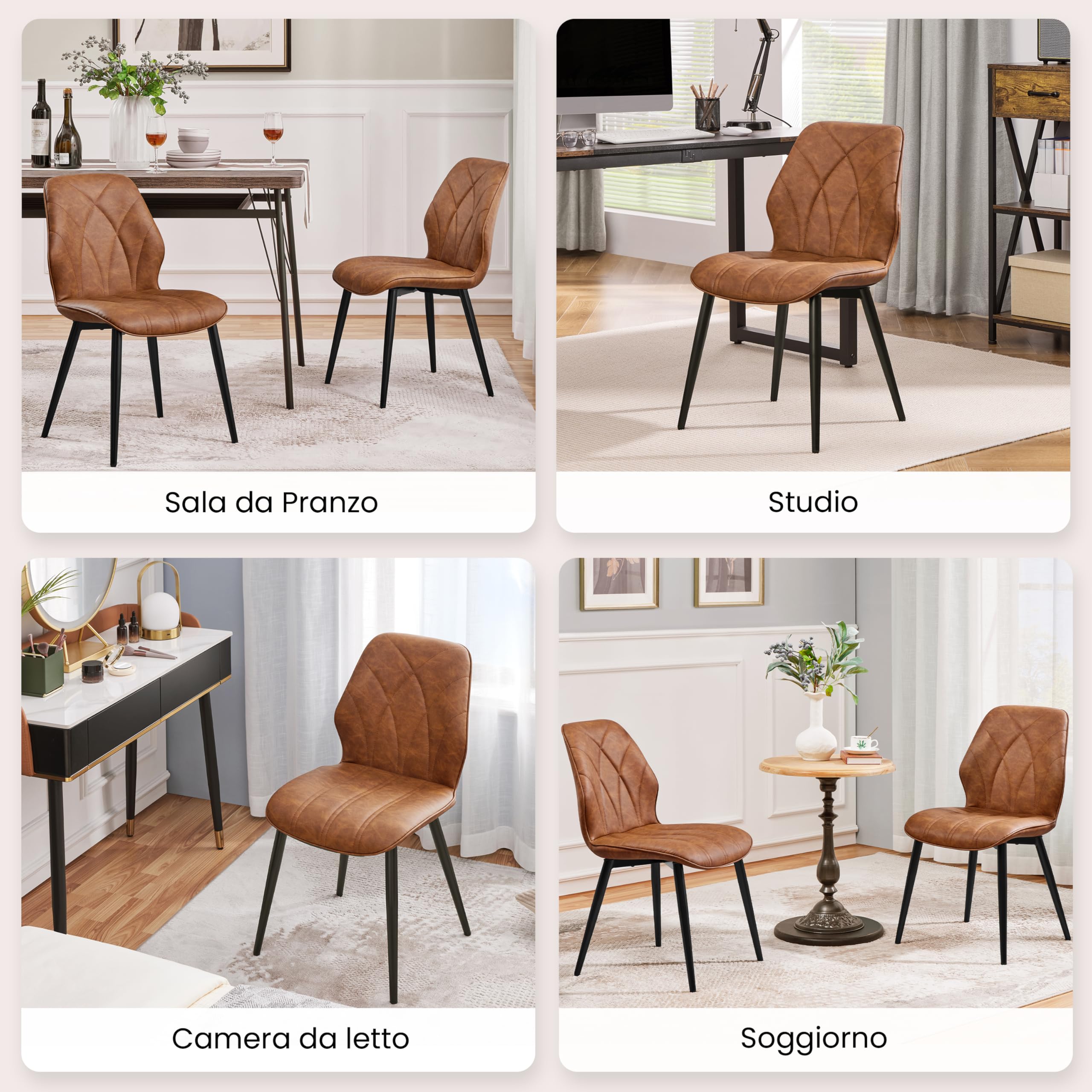 Yaheetech Set 2 Sedie Sala da Pranzo Moderne Imbottite in Ecopelle Eleganti con Schienale Ergonomico Gambe Telaio in Metallo Portata 136 kg Marrone Retro