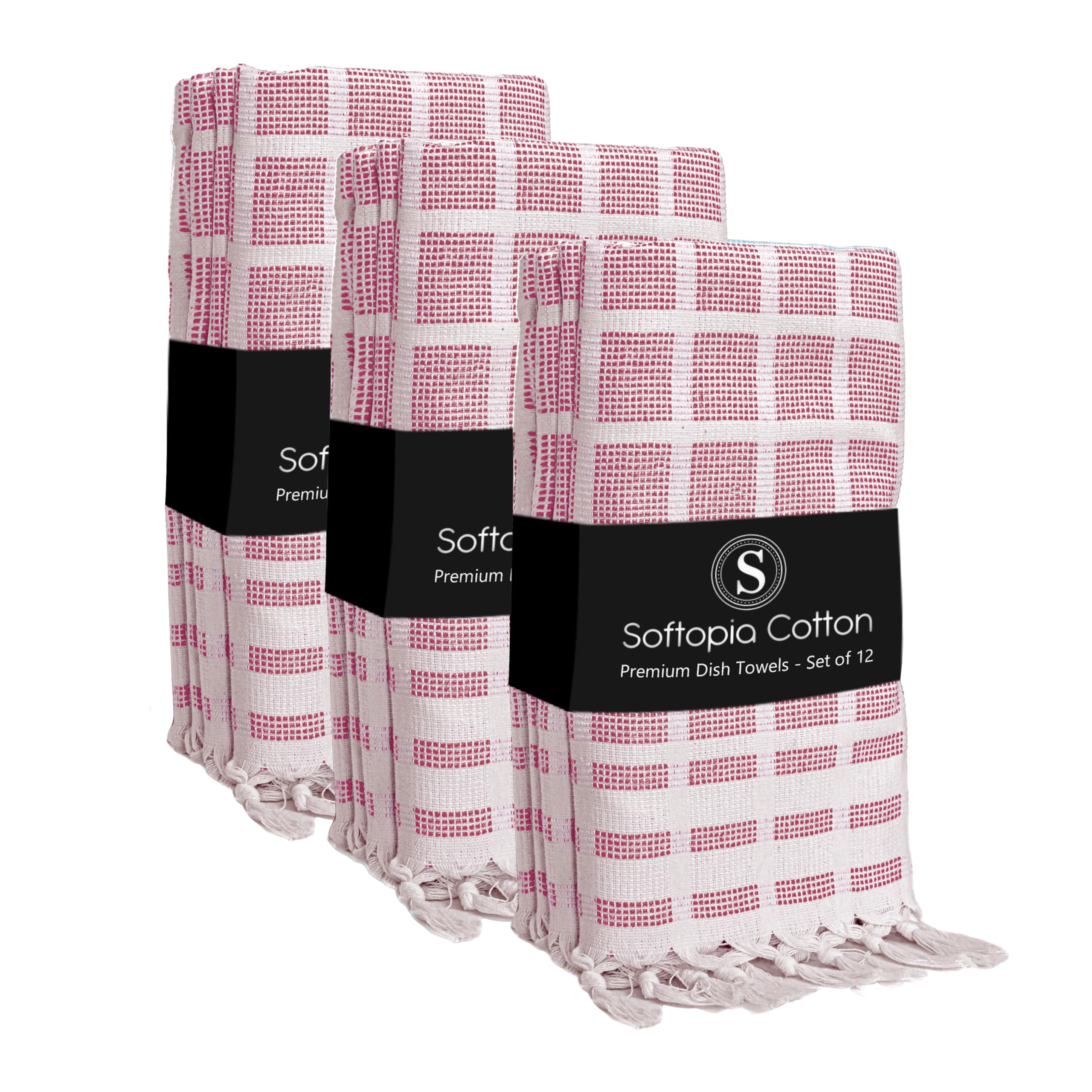 Matrix Dobby Kitchen Towels 12 Pack 100% Cotton, 16x26 Inches, Decorative Tea Towels with Handmade Tassels, Absorbent Reusable Dish Cloths for Kitchen Drying - Burgundy Wine, Natural