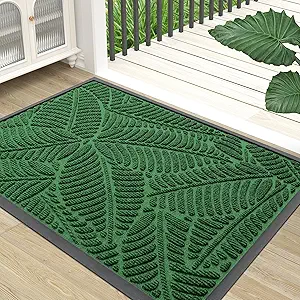 Colorxy Waterproof Doormat, Sturdy Natural Rubber Front Indoor Mat, Non Slip Low Profile Indoor Outdoor Door Mats, Stain and Fade Resistant Floor Mat, Easy Clean Patio Entrance Mat, 36''x24'', Green