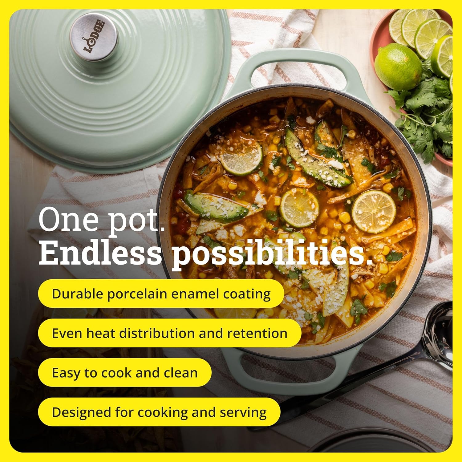 Lodge Essential Enamel Cast Iron Dutch Oven - Perfect for Bread Baking, Braising, Marinating & Slow Cooking - Features Moisture-Sealing Lid & Dual Handles - Kitchen Essentials - 6 Quarts - Desert Sage 6 Qt Desert Sage